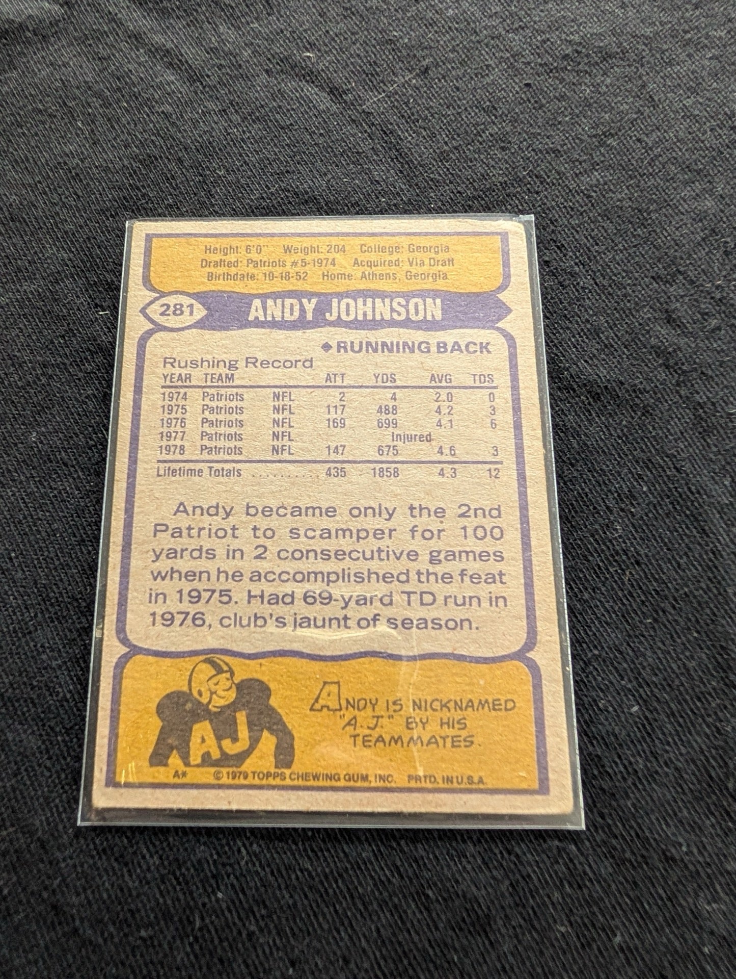 Andy Johnson 1977 & 1980 Topps New England Patriots Lot (2) Vintage RB