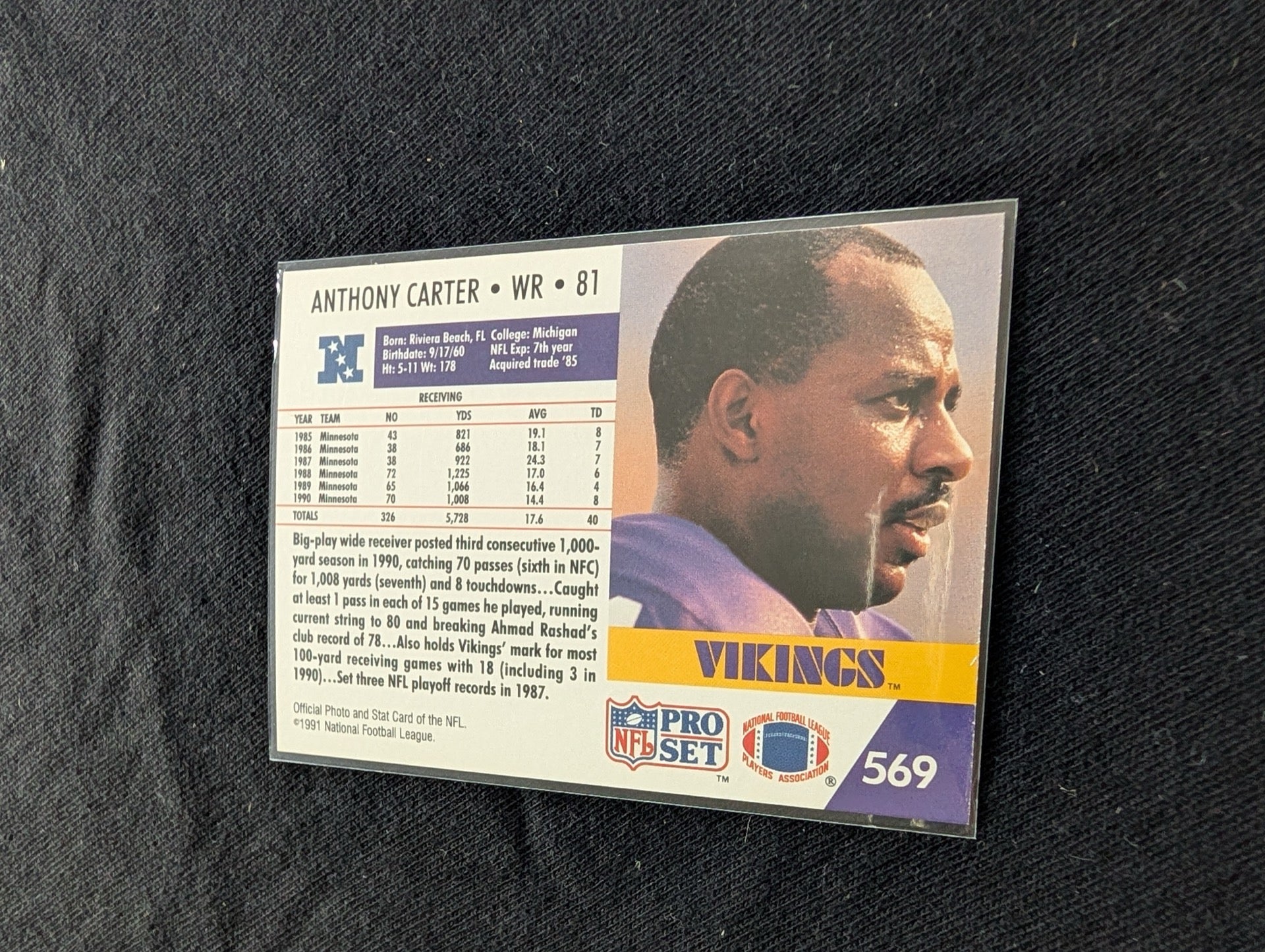 Anthony Carter Vikings Lot (2) 1991 Pro Set & 1991 Topps 1000 Yard Club