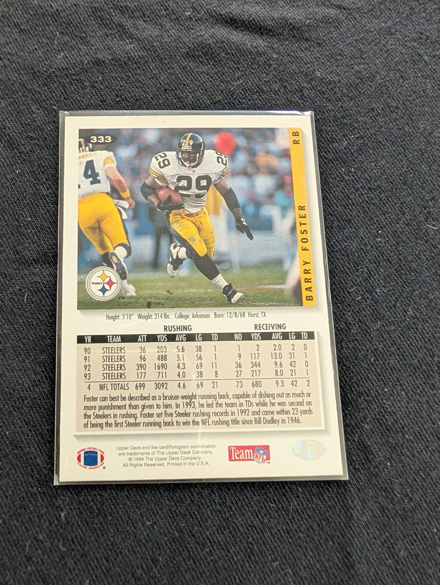 Barry Foster Pittsburgh Steelers Lot (3) 1992 Topps & 1993 Upper Deck (2)