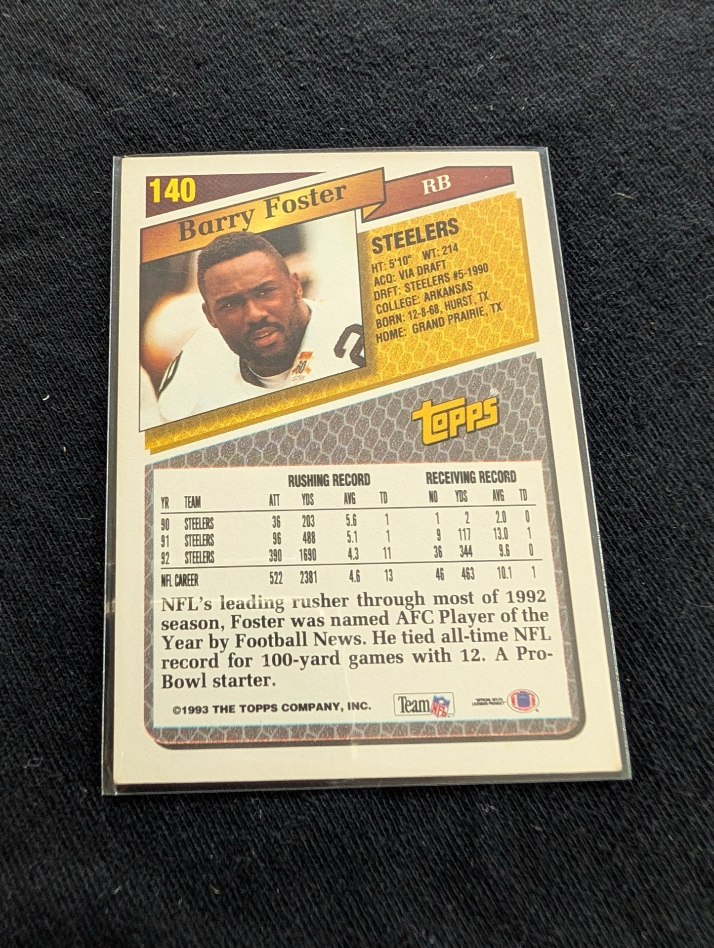 Barry Foster Pittsburgh Steelers Lot (3) 1992 Topps & 1993 Upper Deck (2)
