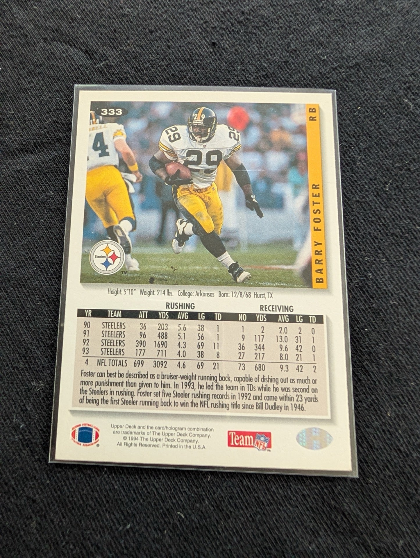 Barry Foster Pittsburgh Steelers Lot (13) 90s Cards Topps UD Fleer Pro Set