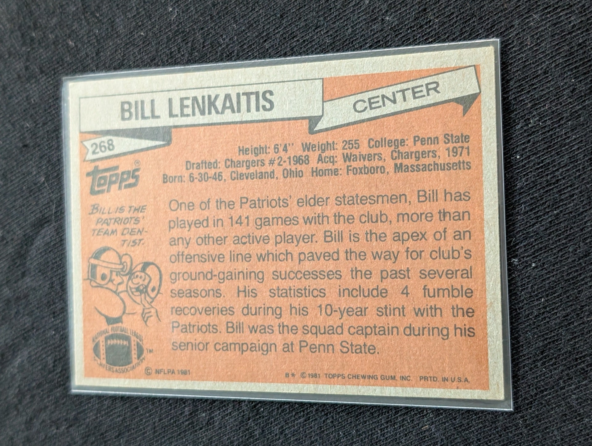 Bill Lenkaitis 1980 & 1981 Topps New England Patriots Lot (2) Vintage Center