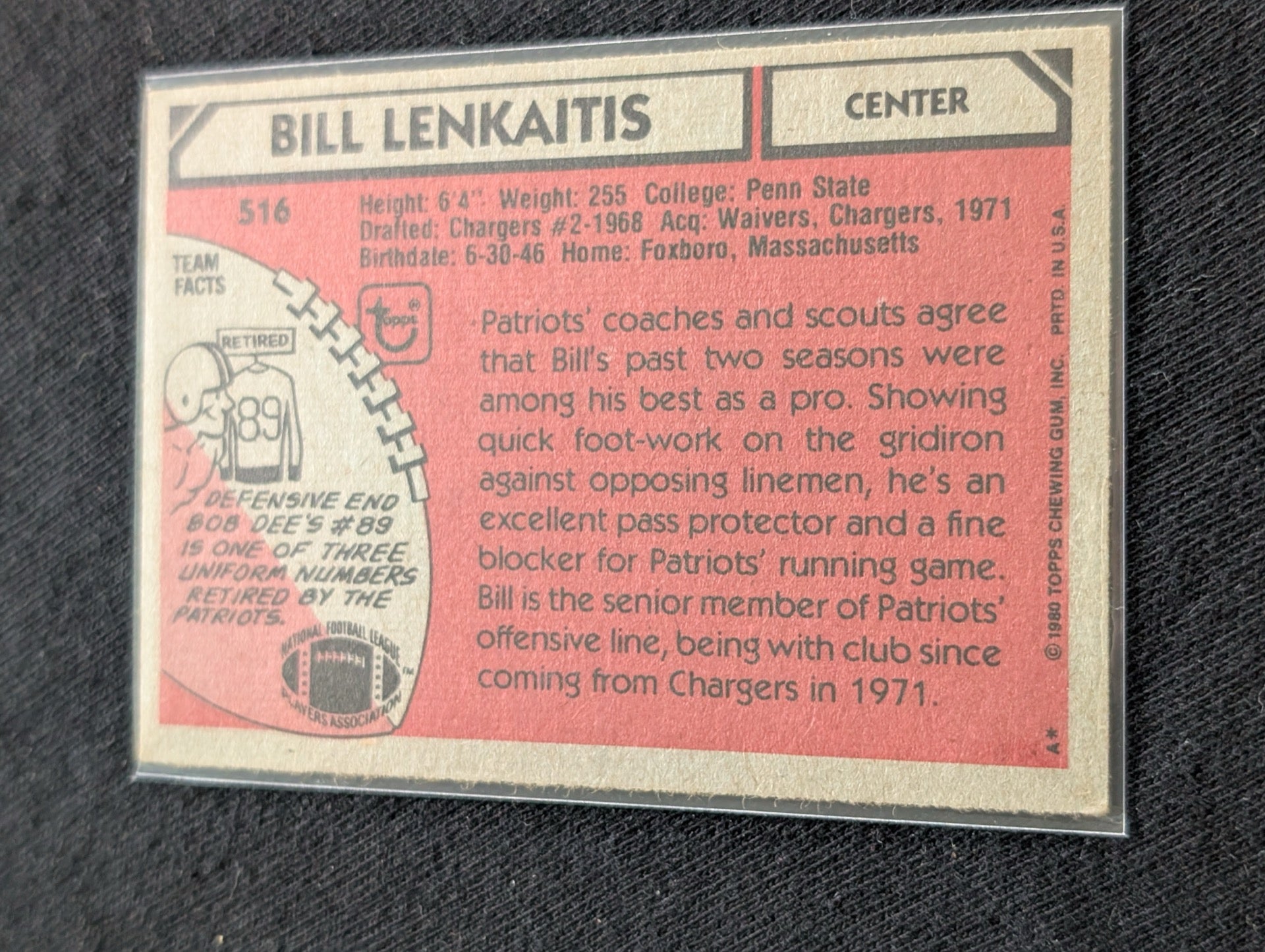 Bill Lenkaitis 1980 & 1981 Topps New England Patriots Lot (2) Vintage Center