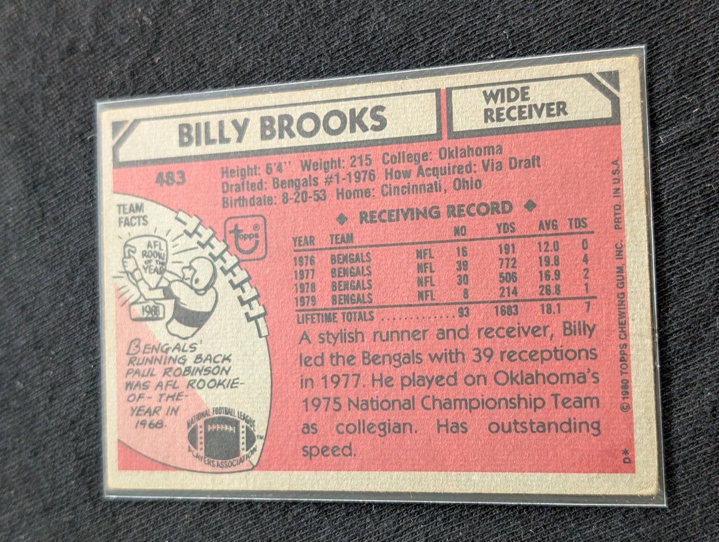 Billy Brooks Lot (2) 1978 Topps Bengals & 1993 Collector's Choice Bills