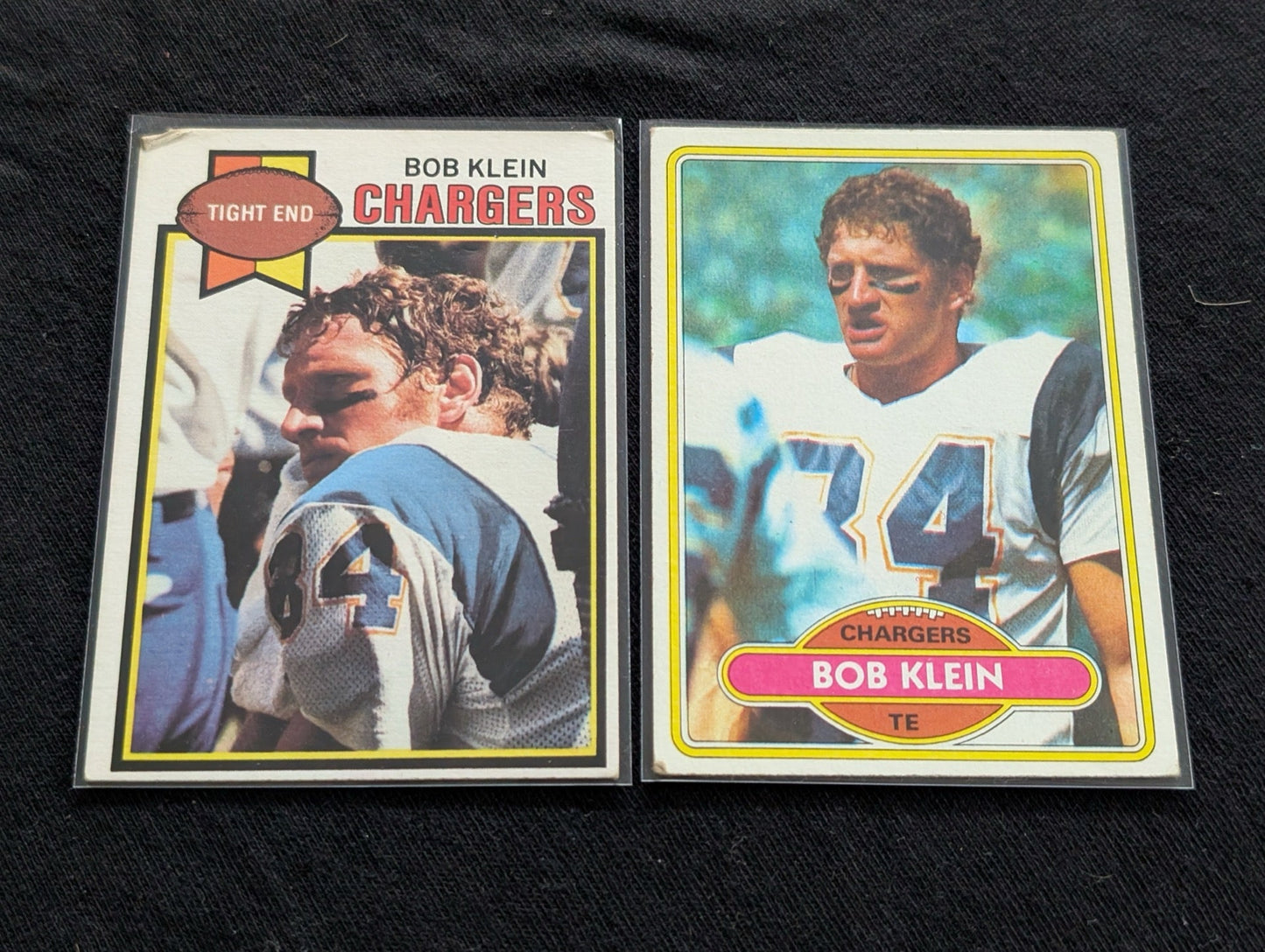 Bob Klein 1977 & 1979 Topps San Diego Chargers Lot (2) Vintage TE Cards