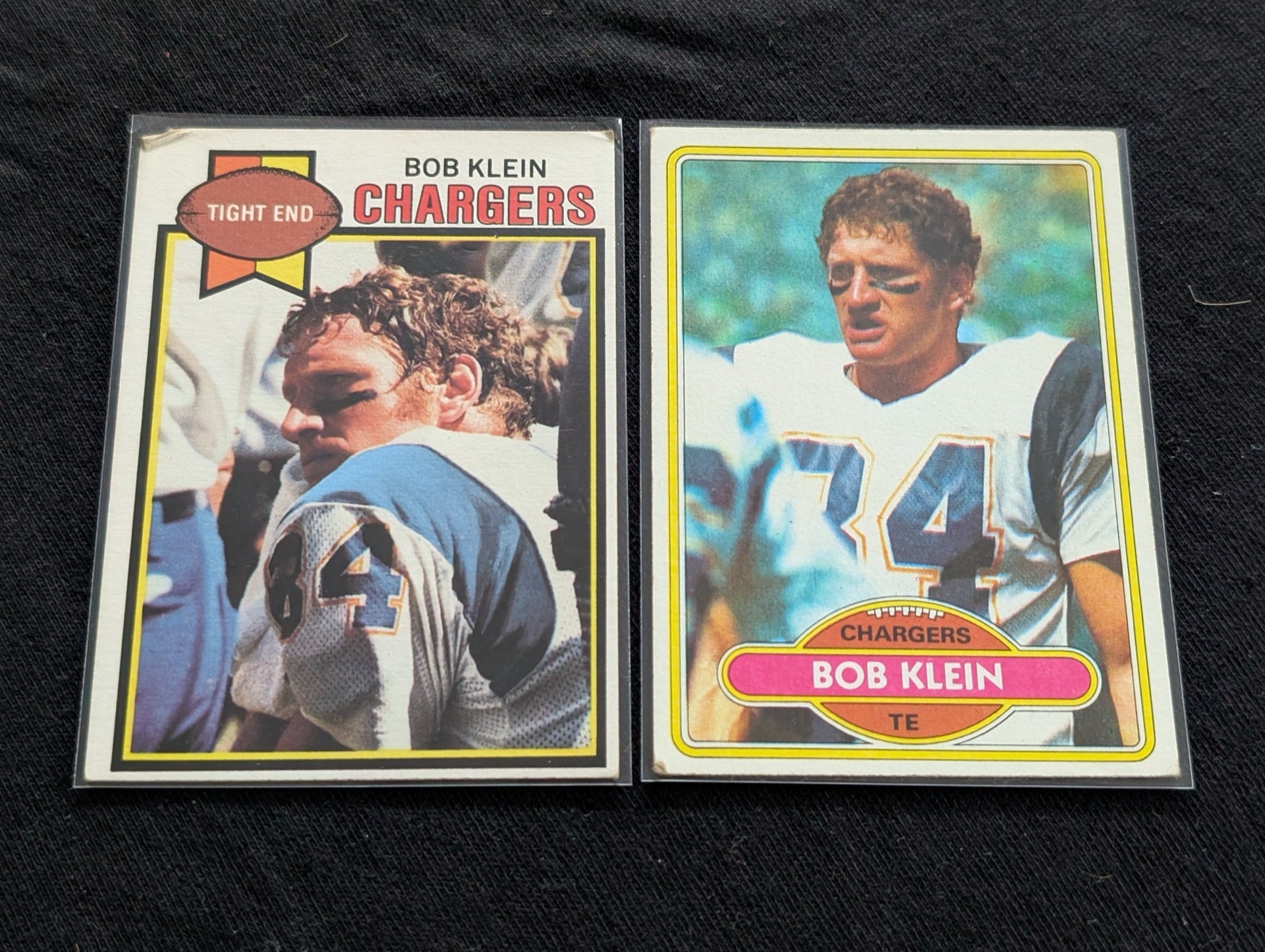 Bob Klein 1977 & 1979 Topps San Diego Chargers Lot (2) Vintage TE Cards