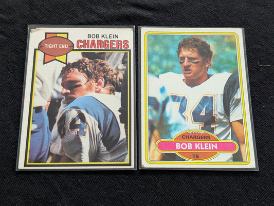 Bob Klein 1977 & 1979 Topps San Diego Chargers Lot (2) Vintage TE Cards