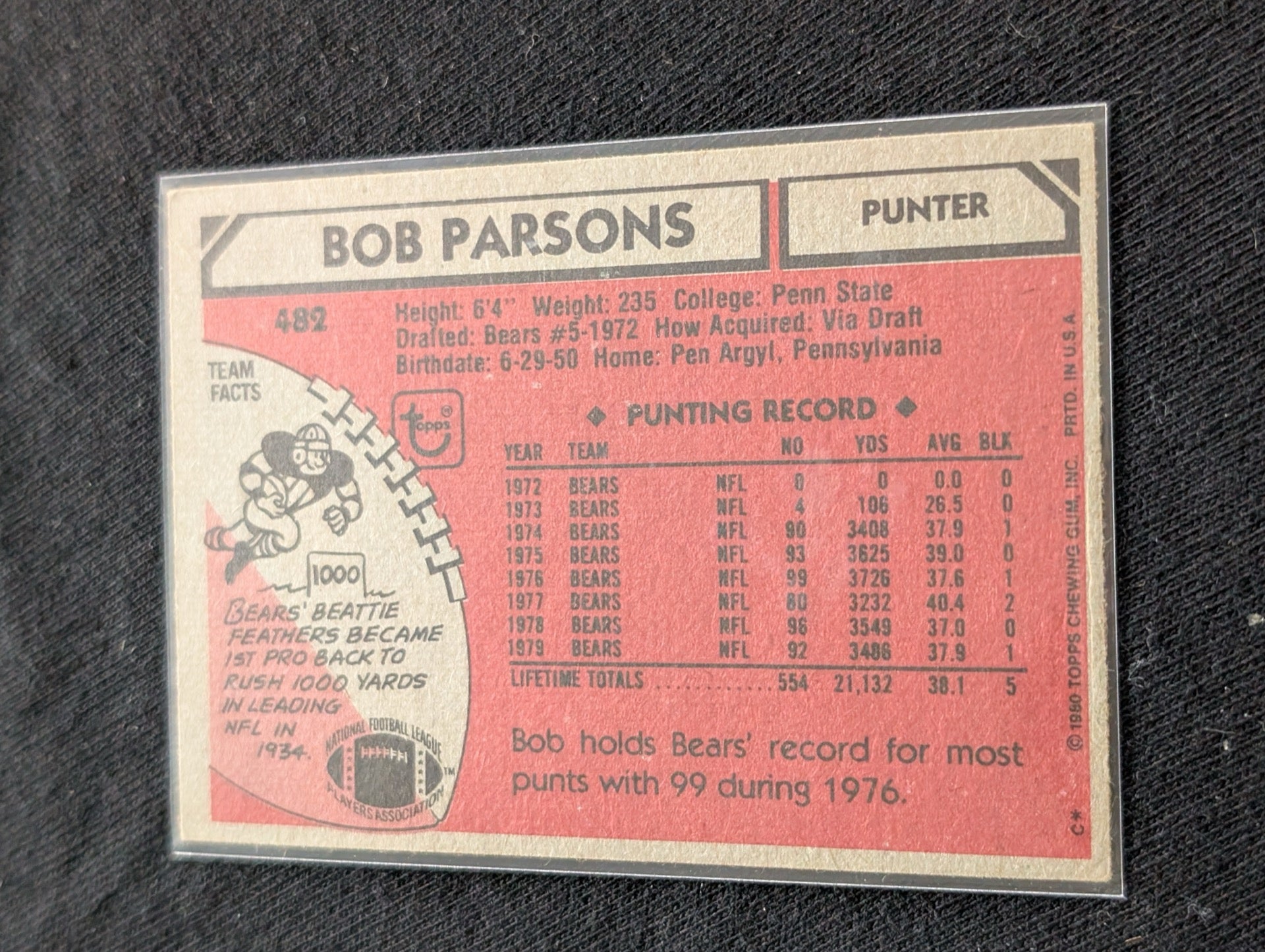 Bob Parsons 1978 & 1979 Topps Chicago Bears Lot (2) Vintage Punter Cards