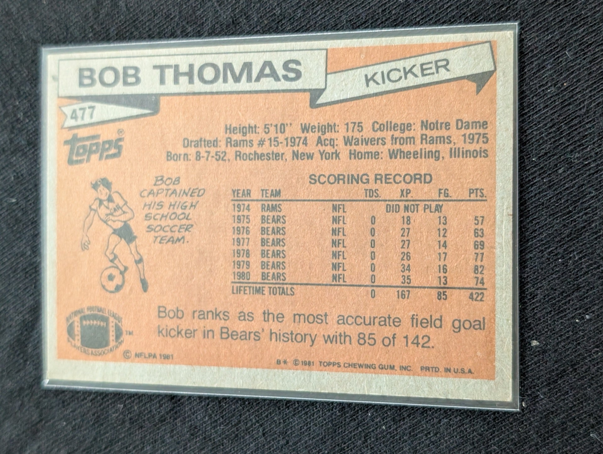 Bob Thomas 1978 & 1979 Topps Chicago Bears Lot (2) Vintage Kicker Cards