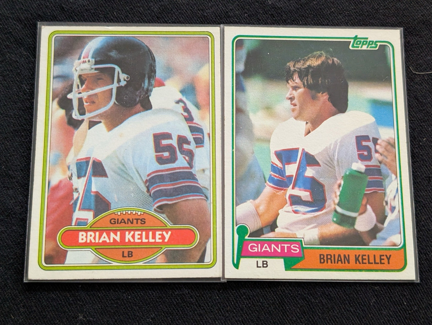 Brian Kelley 1979 & 1980 Topps New York Giants Lot (2) Vintage LB Cards