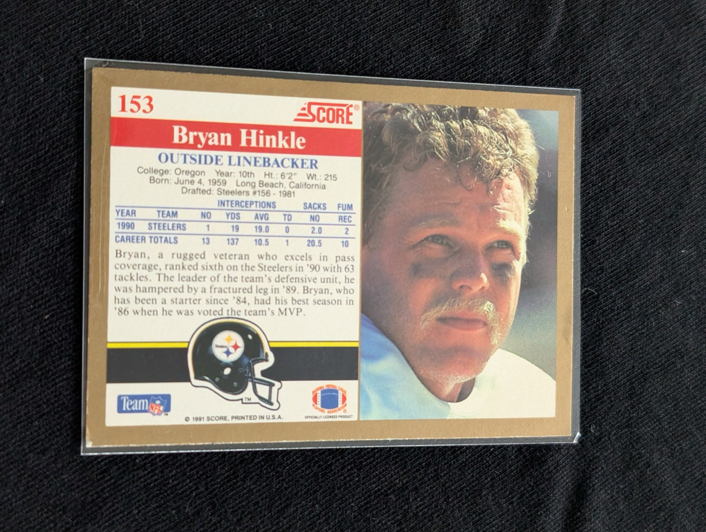 Bryan Hinkle Pittsburgh Steelers Lot (4) 1991 Topps Score Pro Set Upper Deck