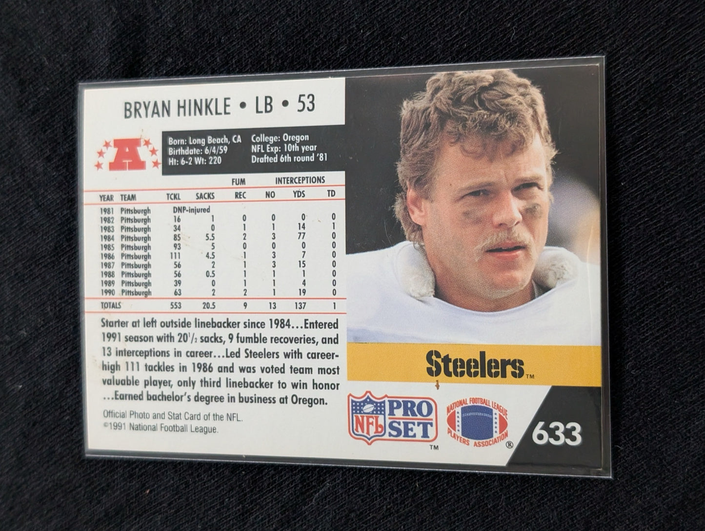 Bryan Hinkle Pittsburgh Steelers Lot (4) 1991 Topps Score Pro Set Upper Deck