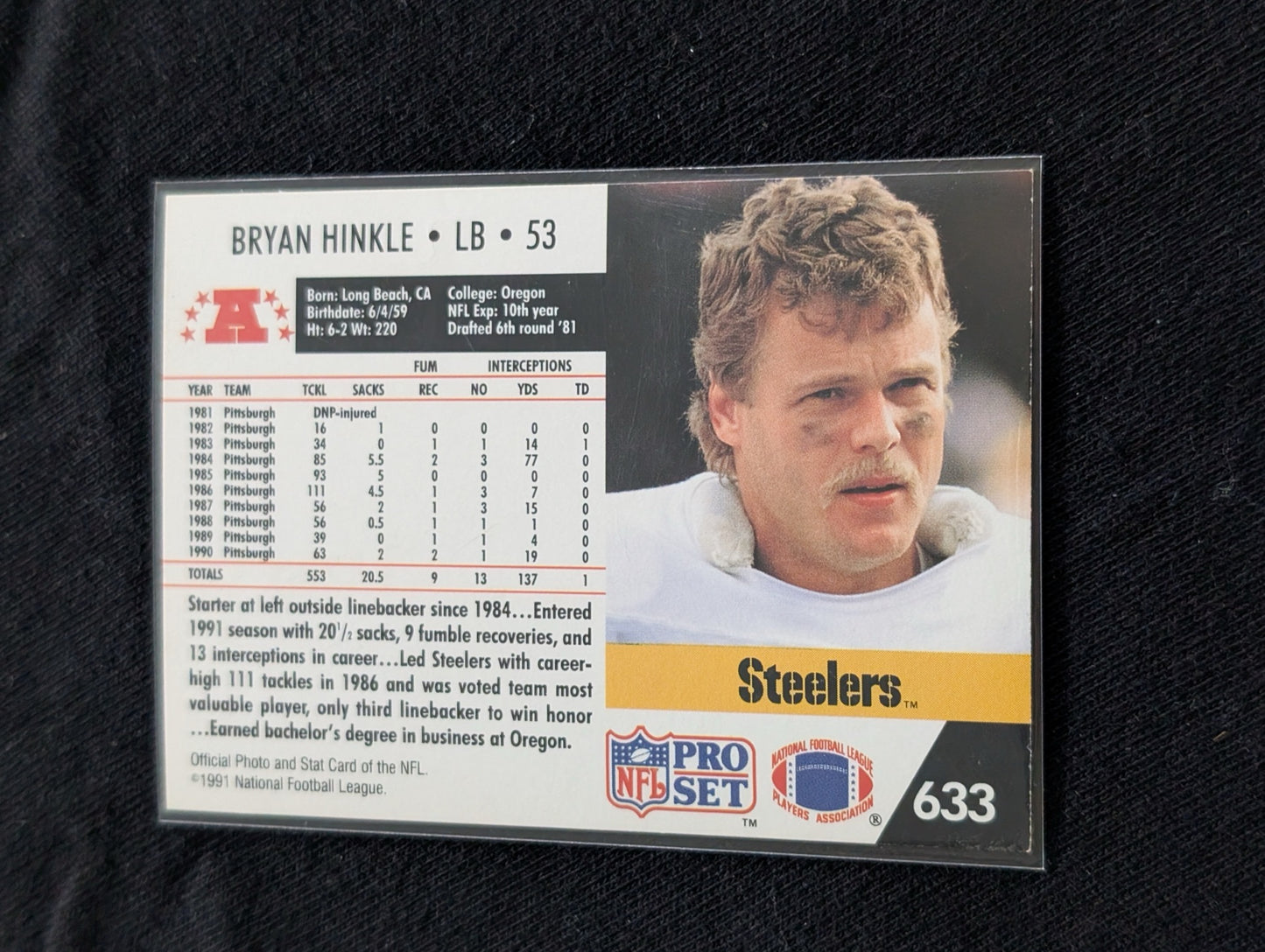 Bryan Hinkle Steelers Lot (4) 1991 Score UD Topps Pro Set 90s Football