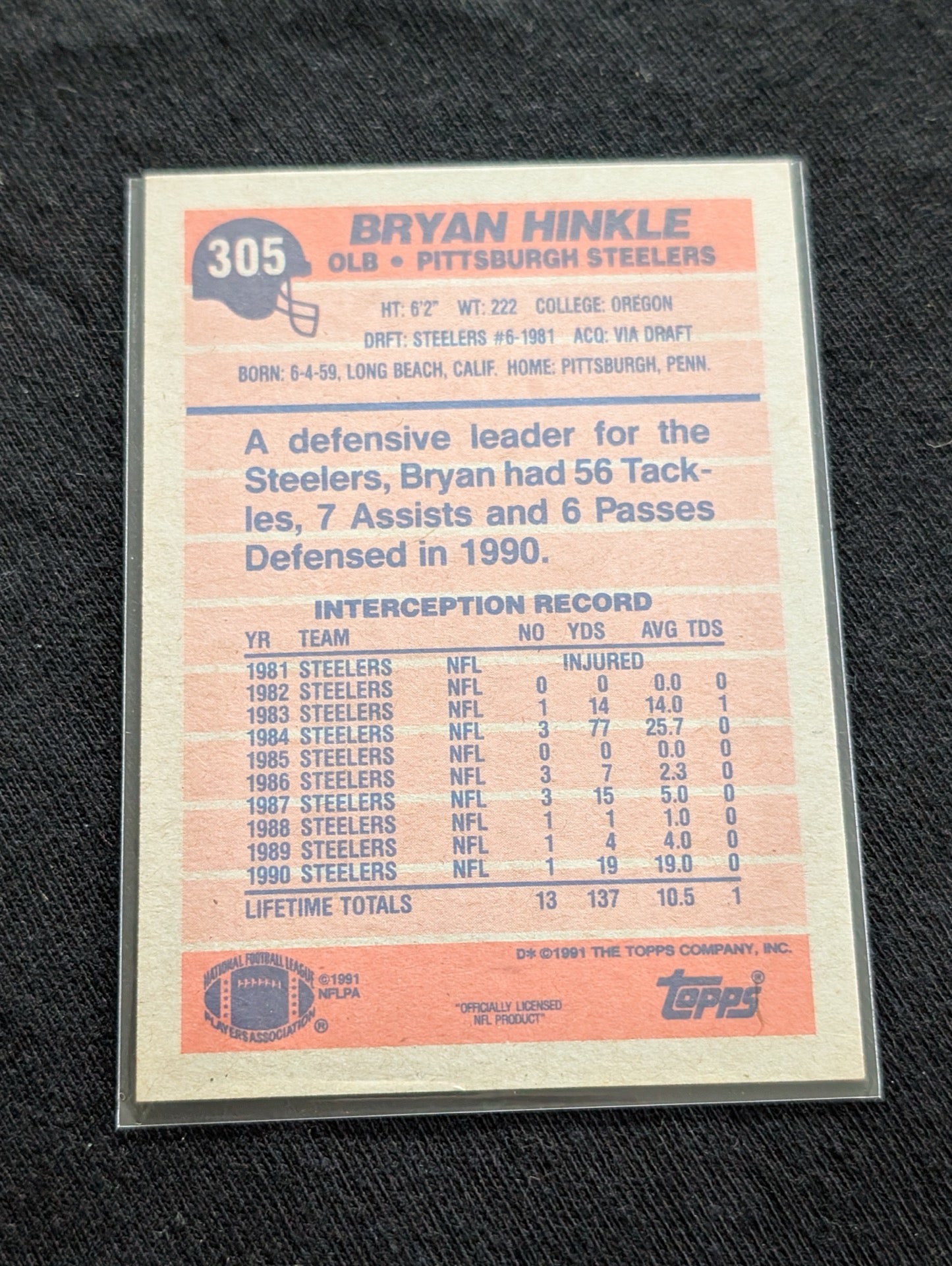 Bryan Hinkle Steelers Lot (4) 1991 Score UD Topps Pro Set 90s Football