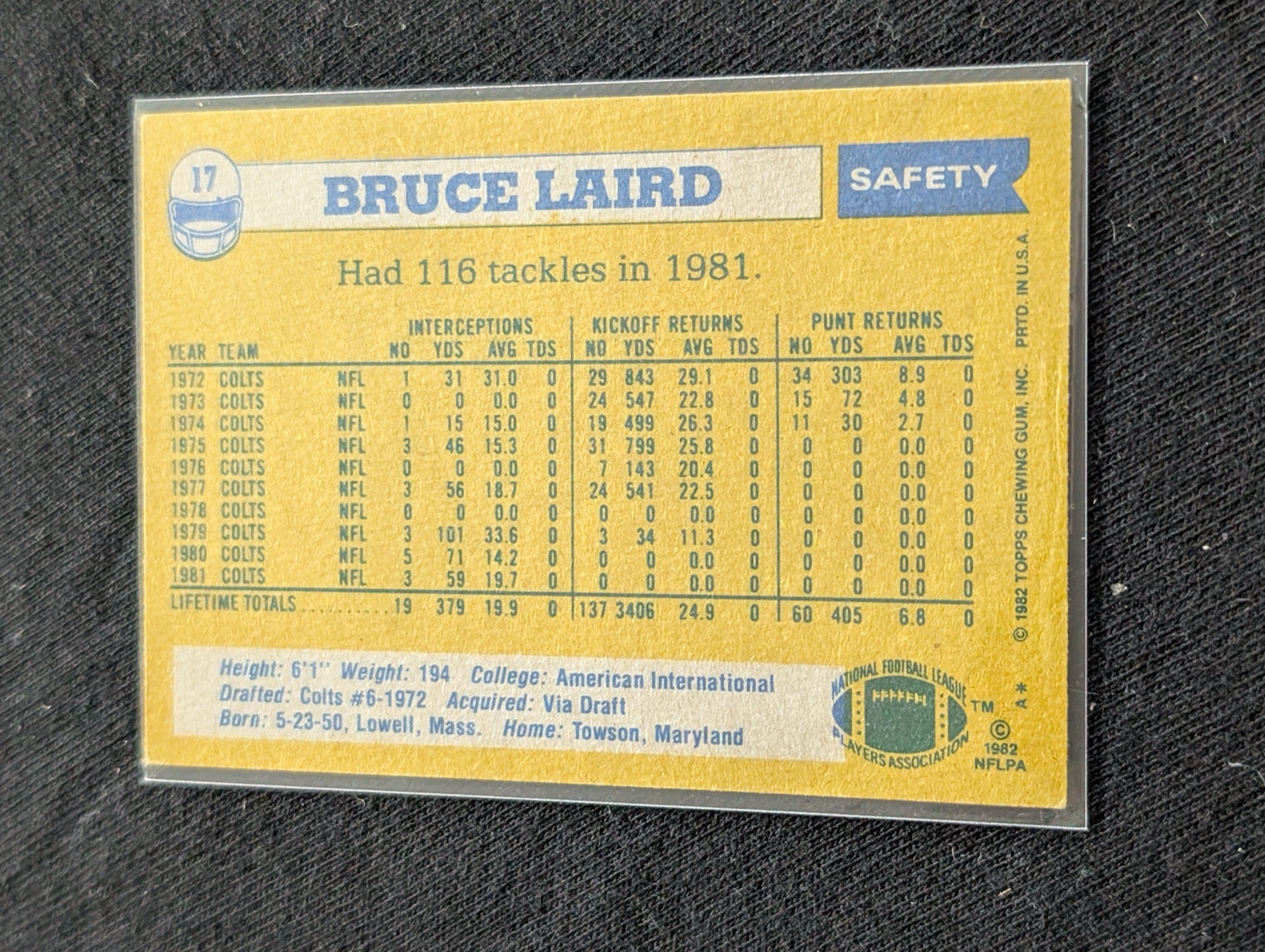 Bruce Laird 1980 & 1981 Topps Baltimore Colts Lot (2) Vintage Safety Cards