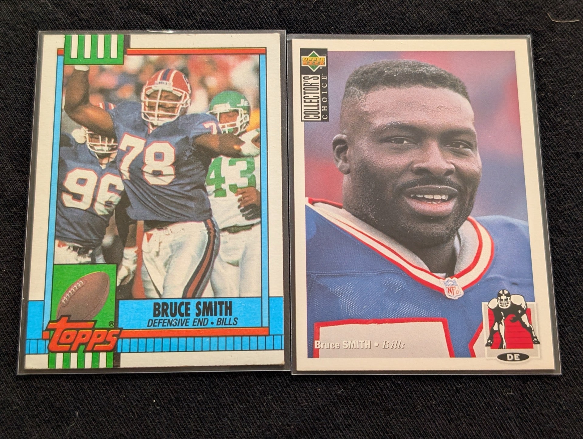 Bruce Smith HOF Bills Lot (2) 1990 Topps & 1993 Collector's Choice DE