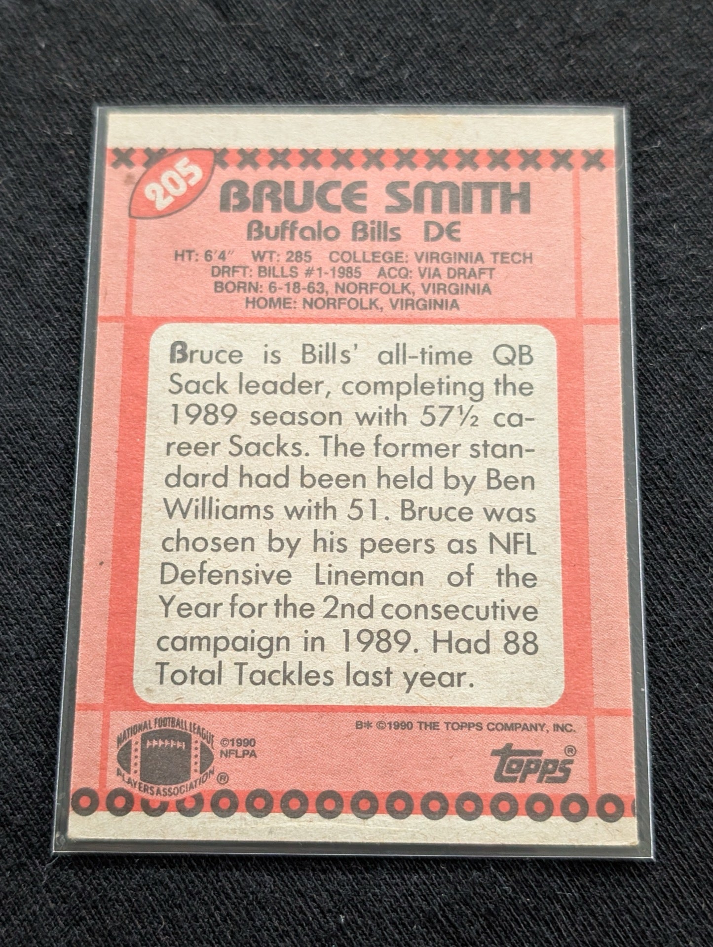 Bruce Smith HOF Bills Lot (2) 1990 Topps & 1993 Collector's Choice DE