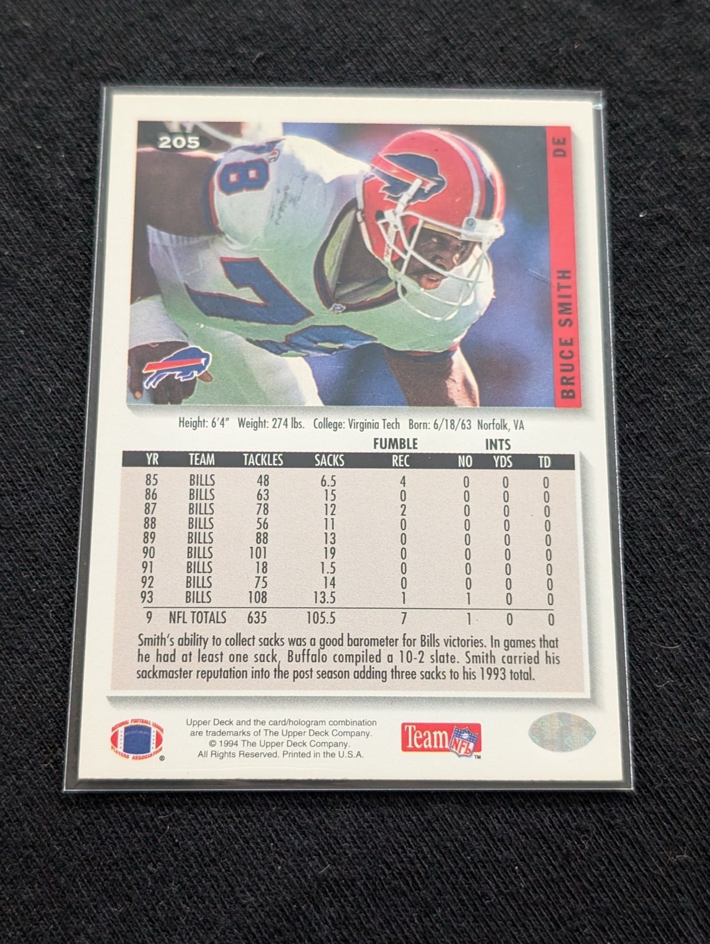 Bruce Smith HOF Bills Lot (2) 1990 Topps & 1993 Collector's Choice DE