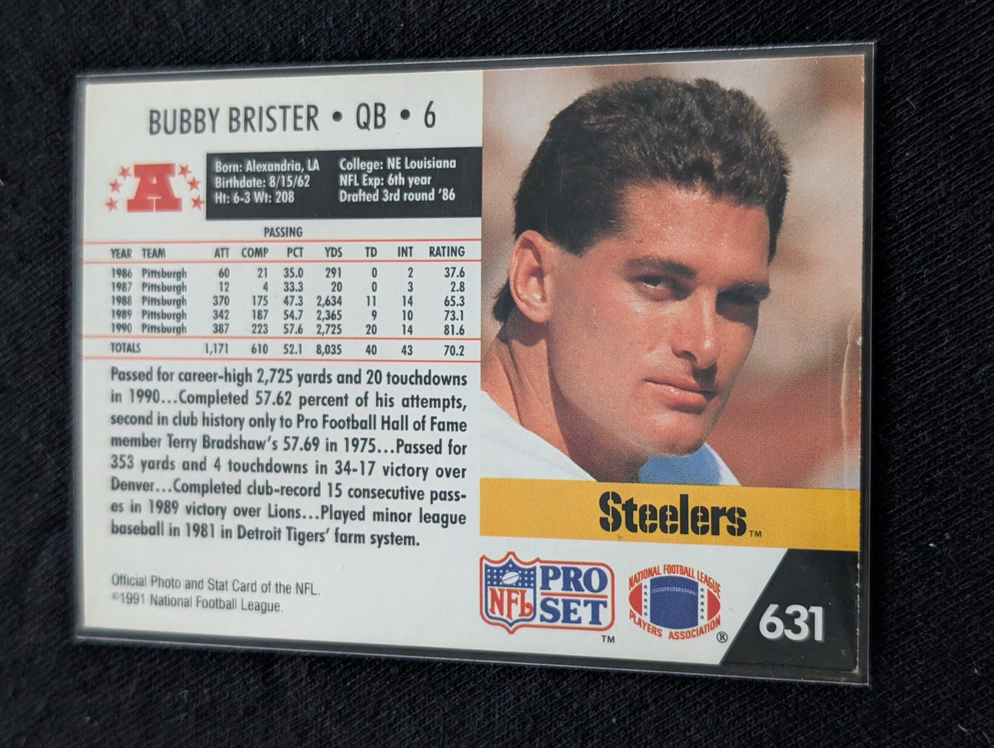 Bubby Brister Steelers Lot (2) 1991 Pro Set & 1991 Upper Deck QB Cards