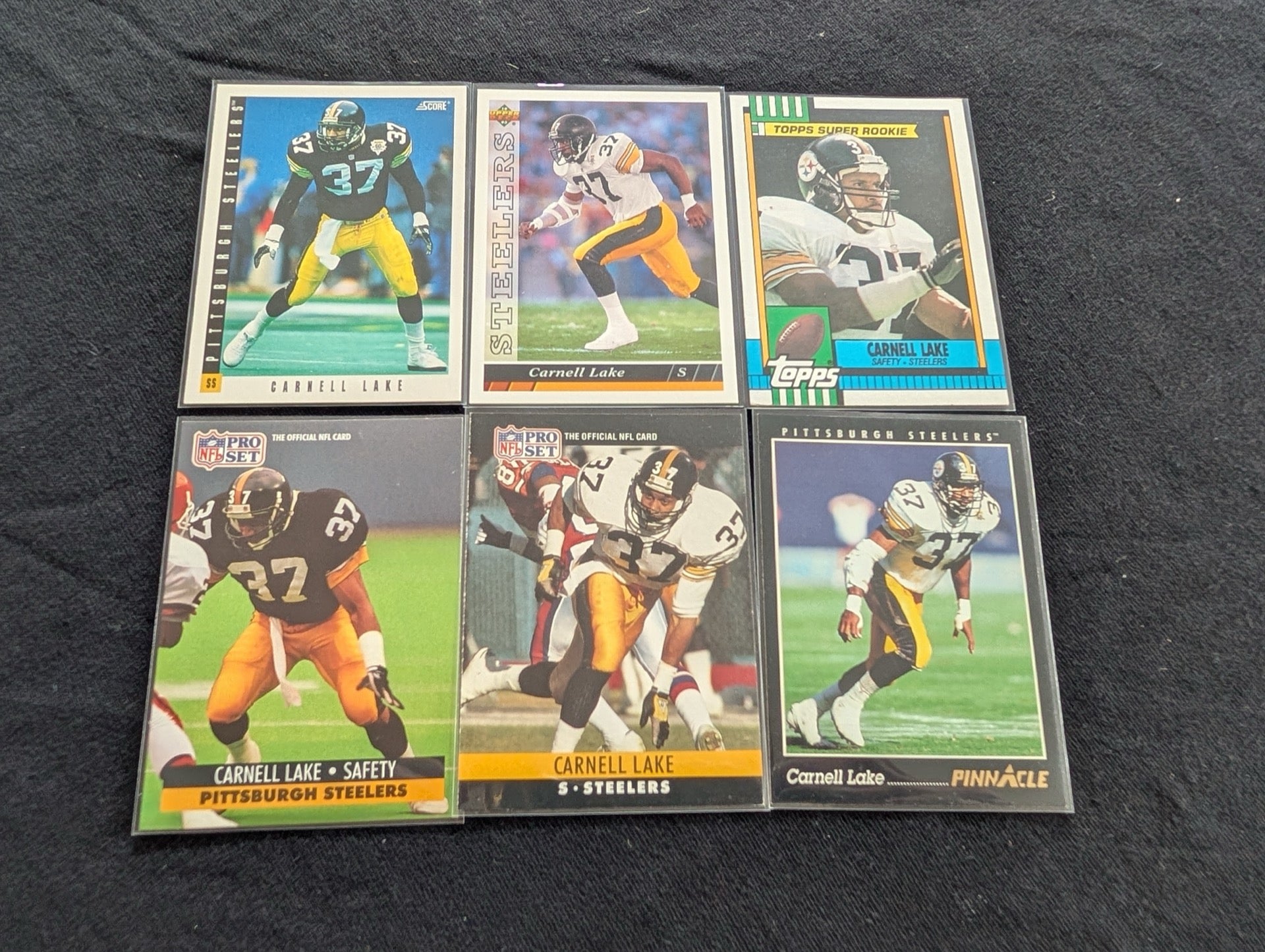 Carnell Lake Steelers Lot (6) 90s Cards incl. 1990 Topps Super Rookie