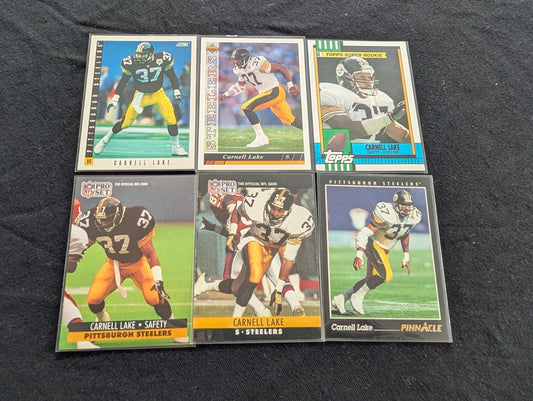 Carnell Lake Steelers Lot (6) 90s Cards incl. 1990 Topps Super Rookie