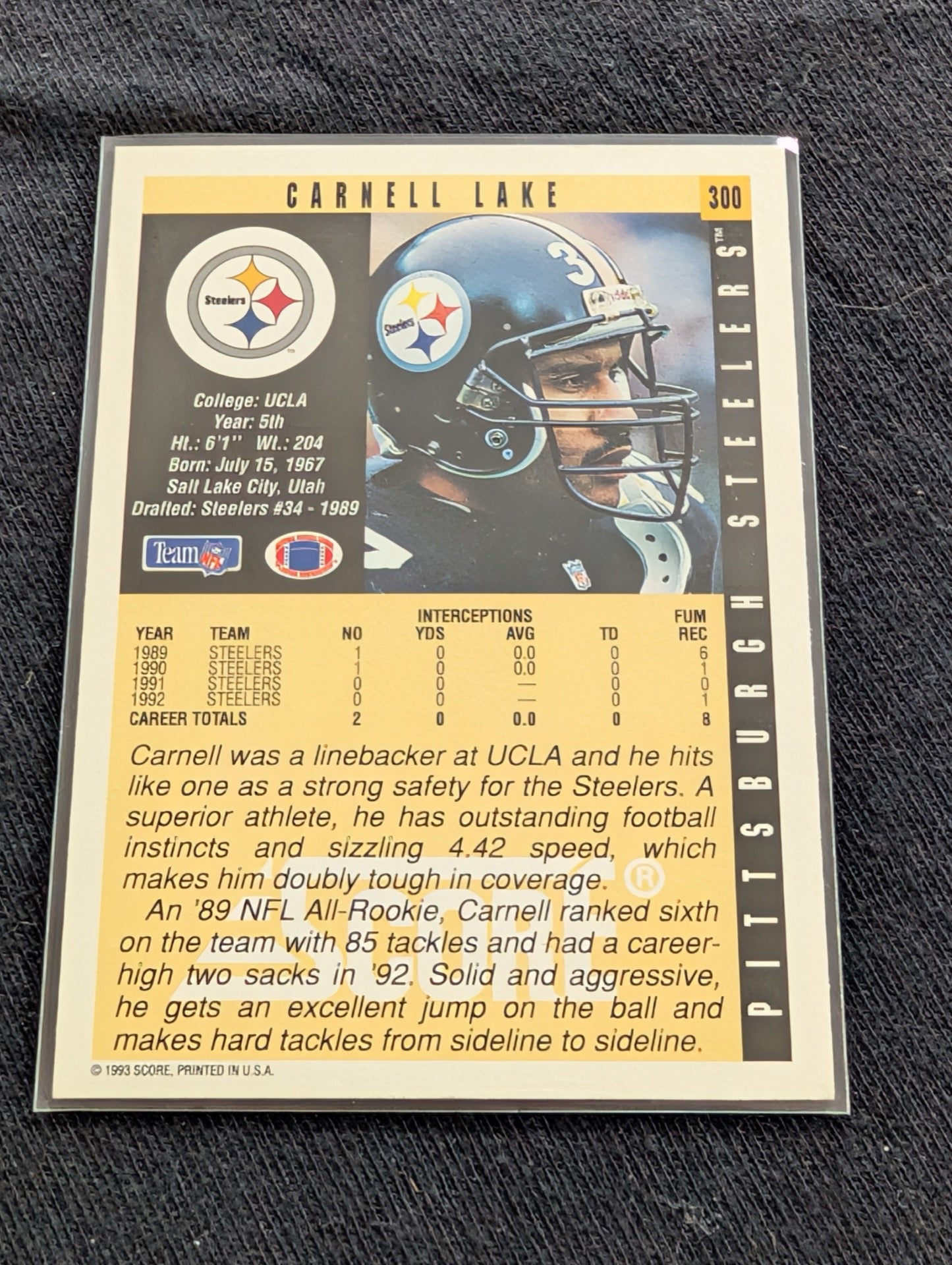 Carnell Lake Steelers Lot (6) 90s Cards incl. 1990 Topps Super Rookie