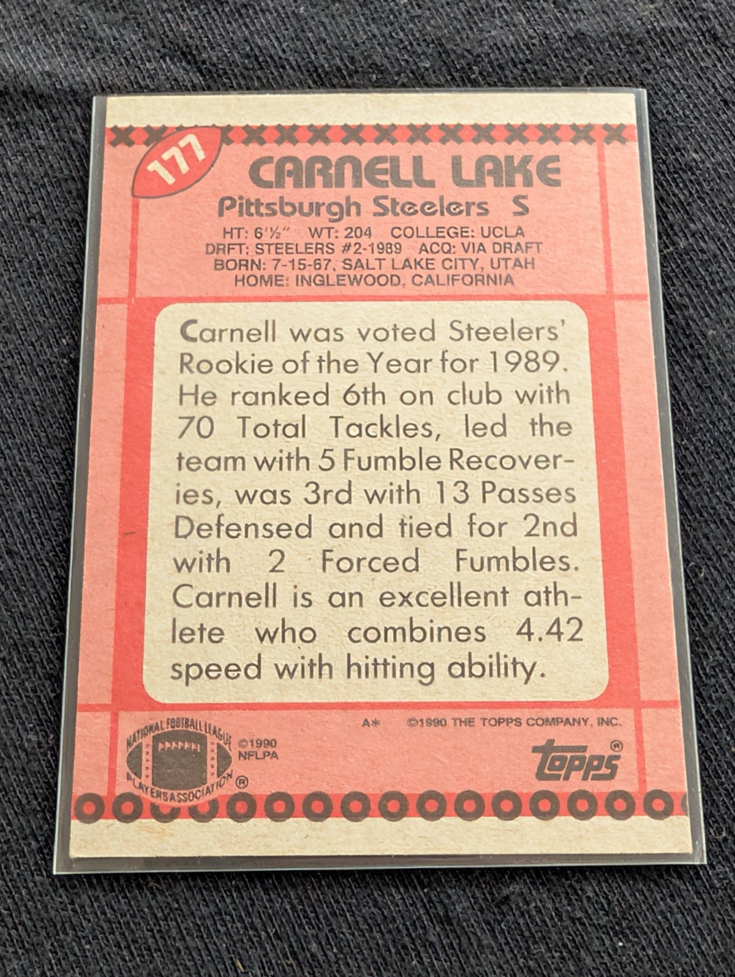 Carnell Lake Steelers Lot (6) 90s Cards incl. 1990 Topps Super Rookie