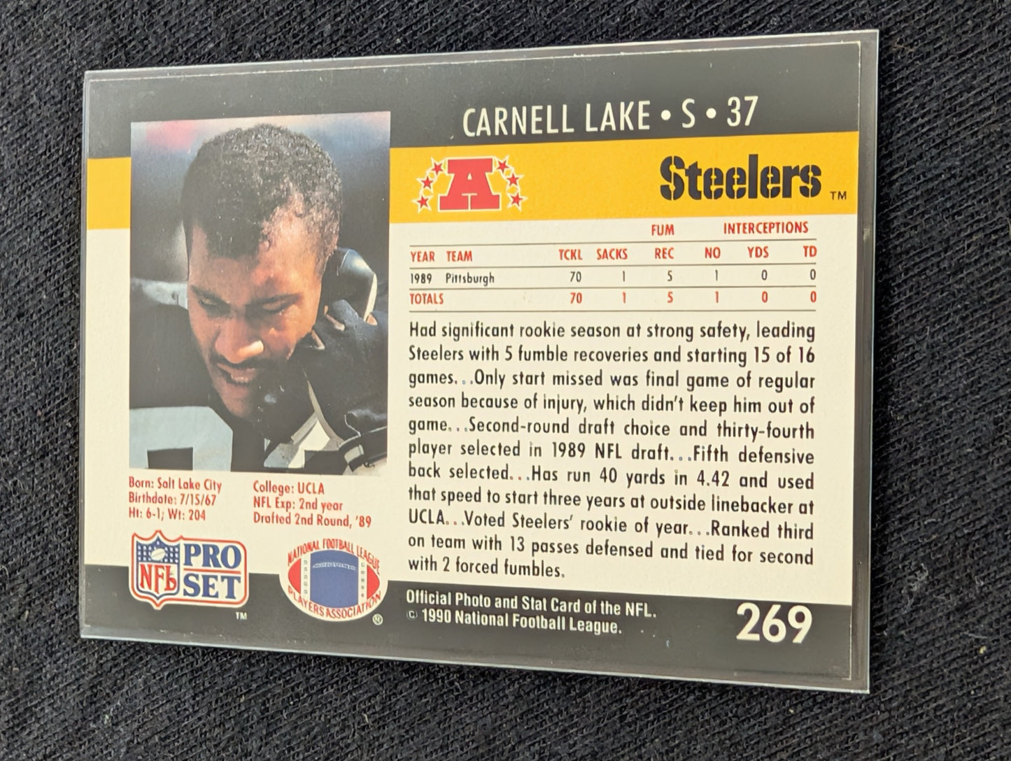 Carnell Lake Steelers Lot (6) 90s Cards incl. 1990 Topps Super Rookie