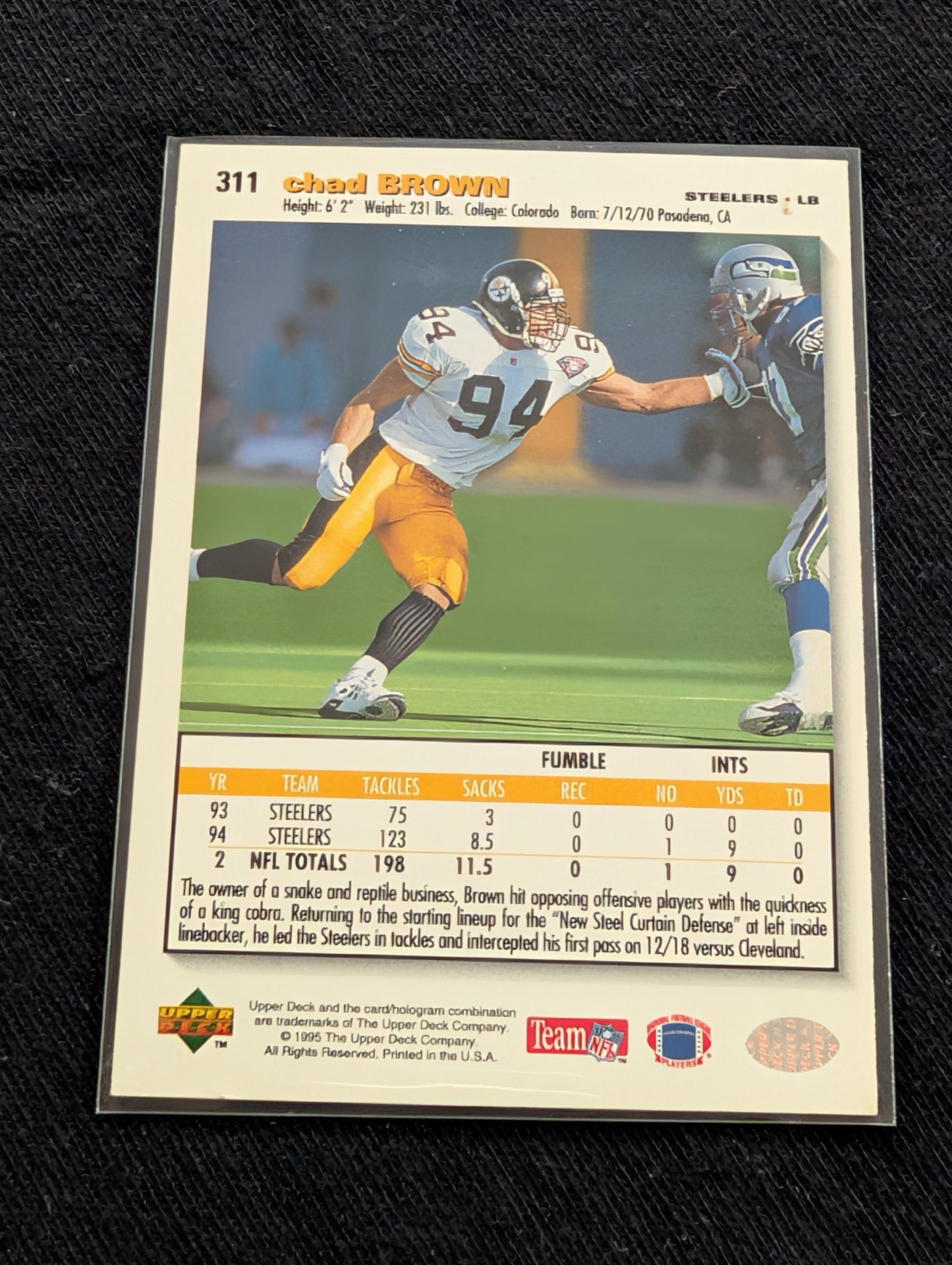 Chad Brown 1993 Collector's Choice Steelers ROOKIE Lot (2) RC LB Cards
