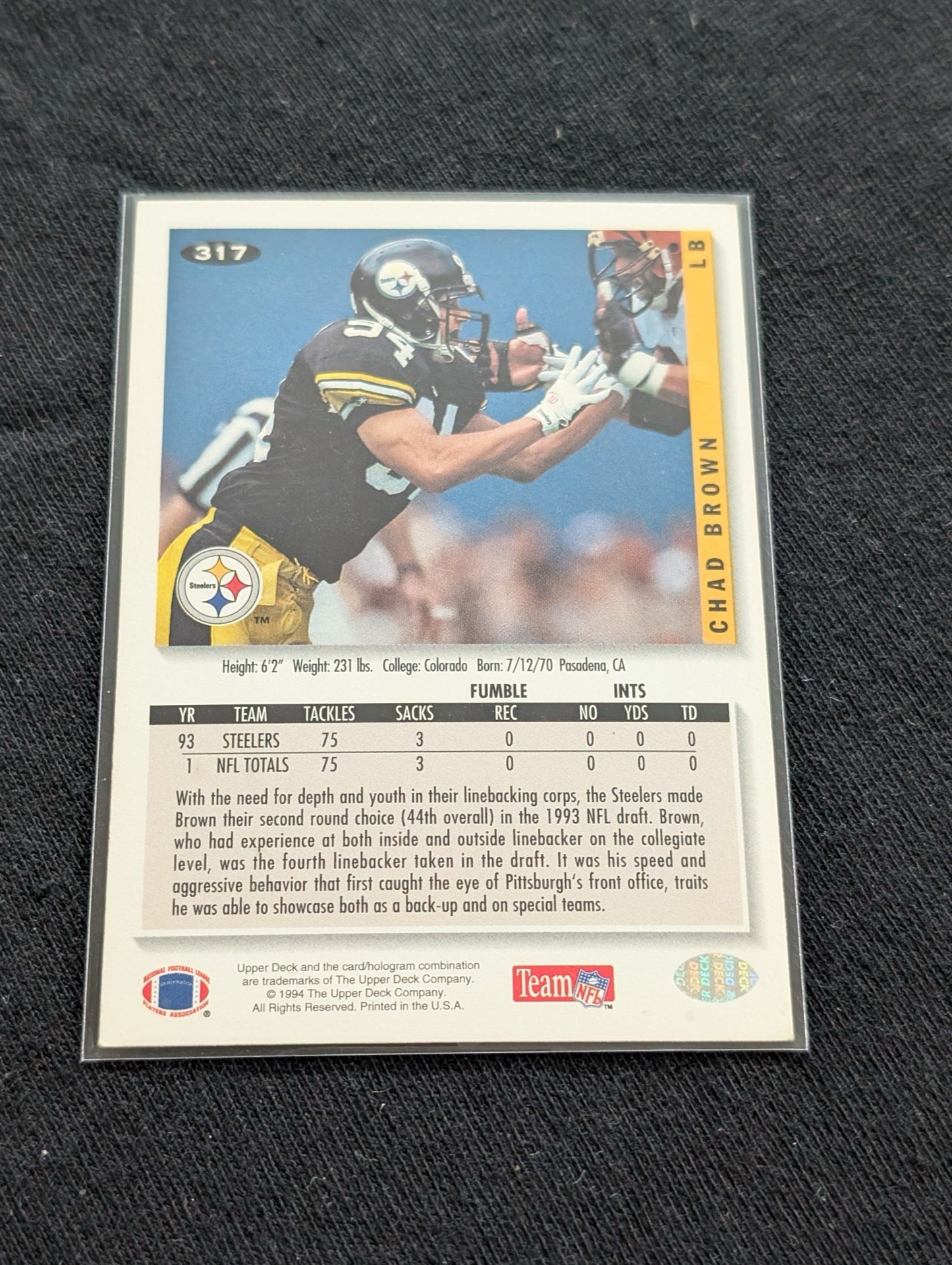 Chad Brown 1993 Collector's Choice Steelers ROOKIE Lot (2) RC LB Cards