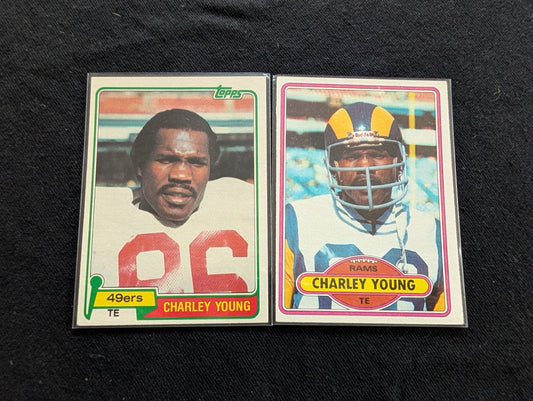 Charley Young Lot (2) 1978 Topps 49ers & 1979 Topps Rams Vintage TE Cards