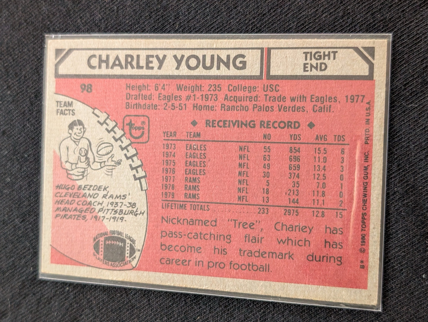 Charley Young Lot (2) 1978 Topps 49ers & 1979 Topps Rams Vintage TE Cards