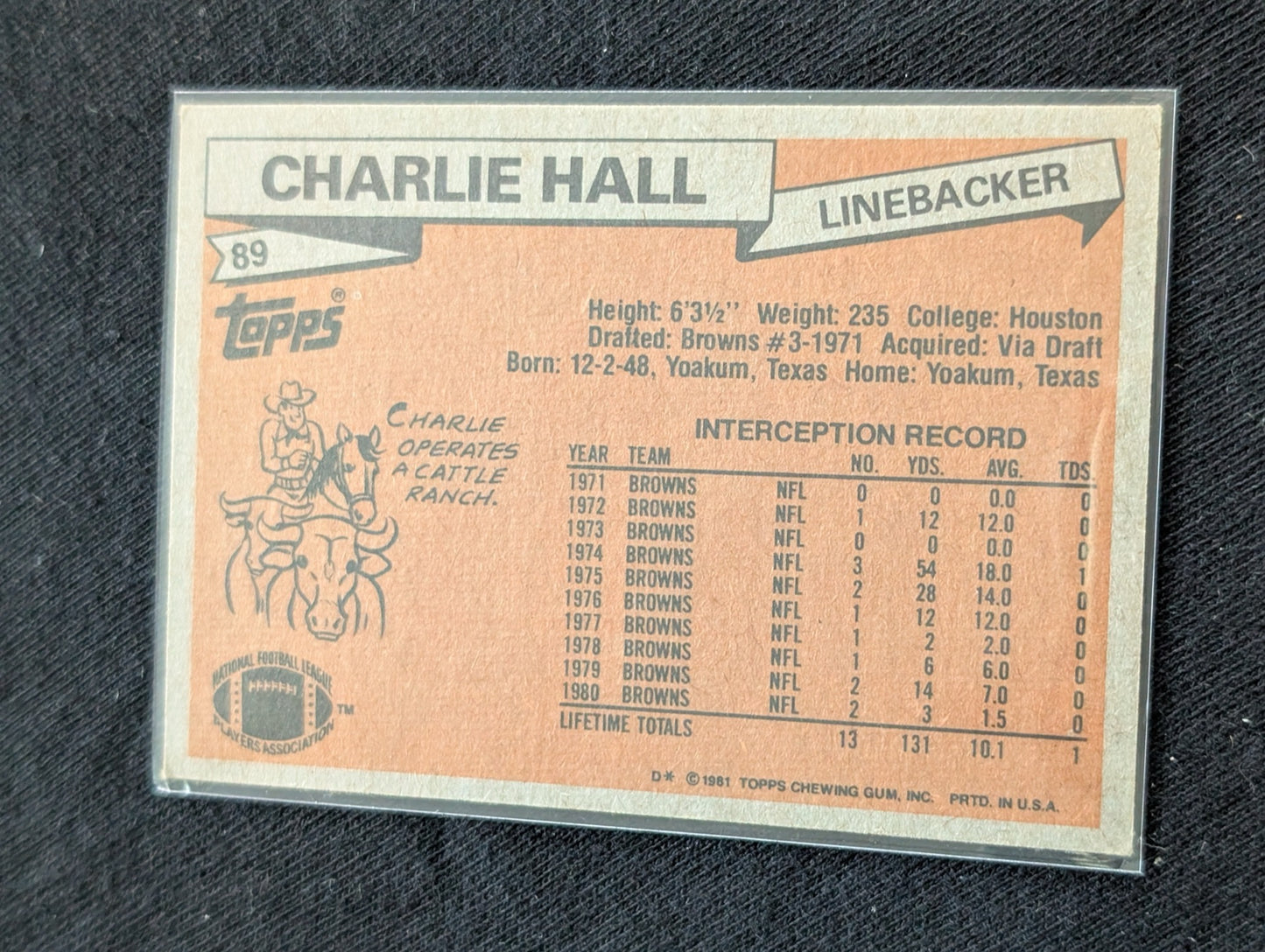 Charlie Hall 1978 & 1979 Topps Cleveland Browns Lot (2) Vintage LB Cards