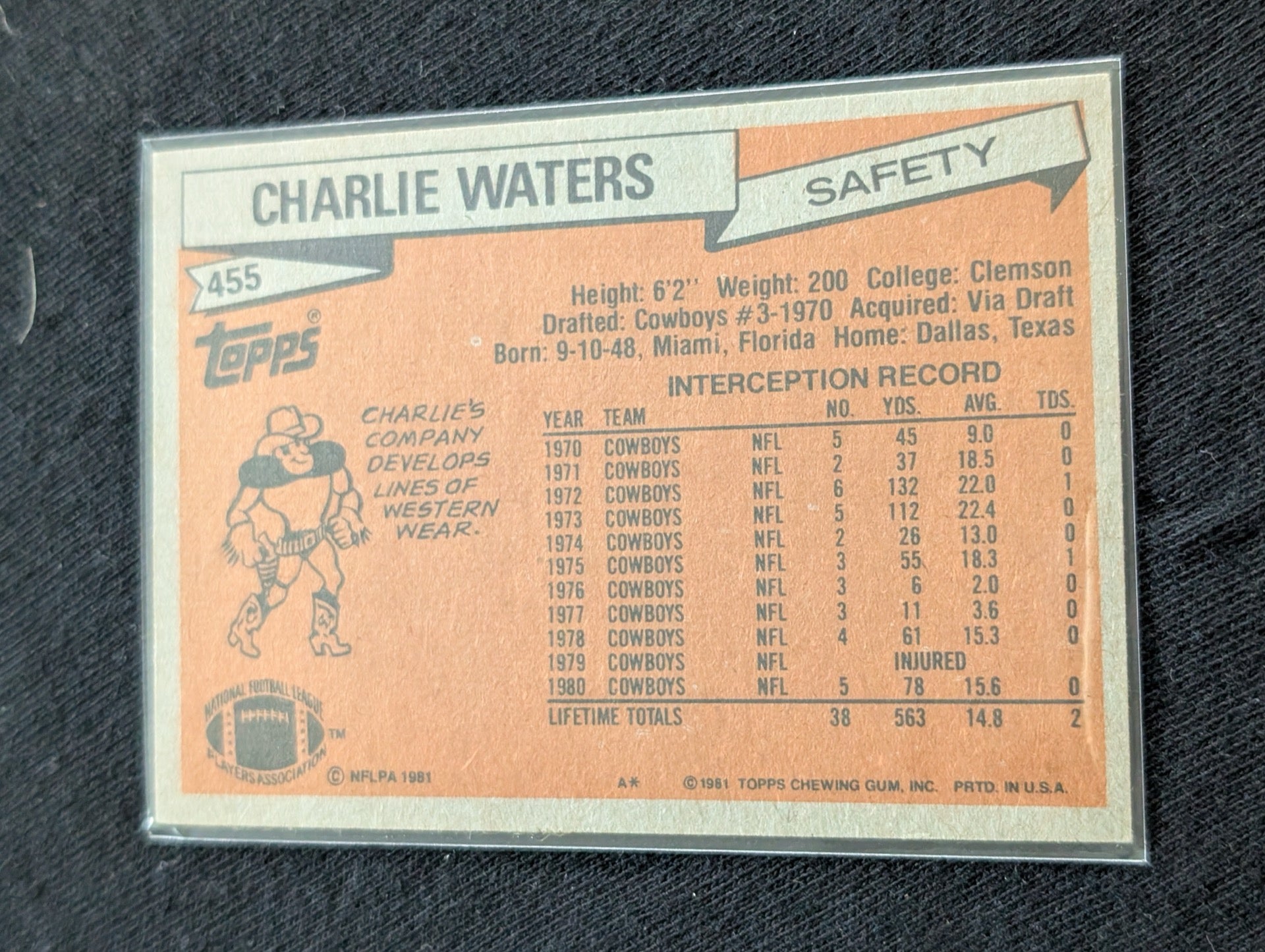 Charlie Waters 1978 & 1979 Topps Dallas Cowboys Lot (2) "Doomsday" DB