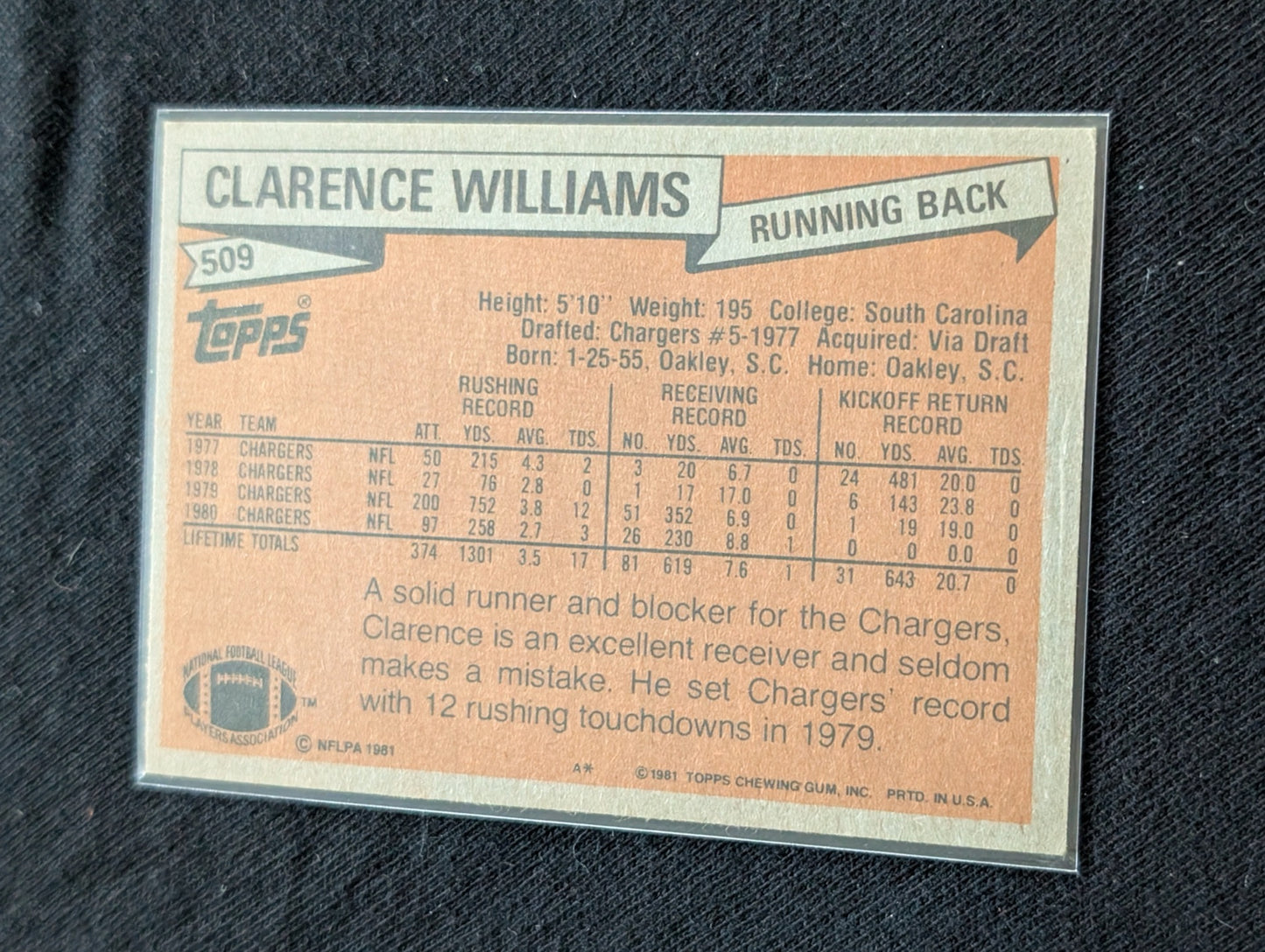 Clarence Williams 1979 & 1980 Topps San Diego Chargers Lot (2) Vintage RB