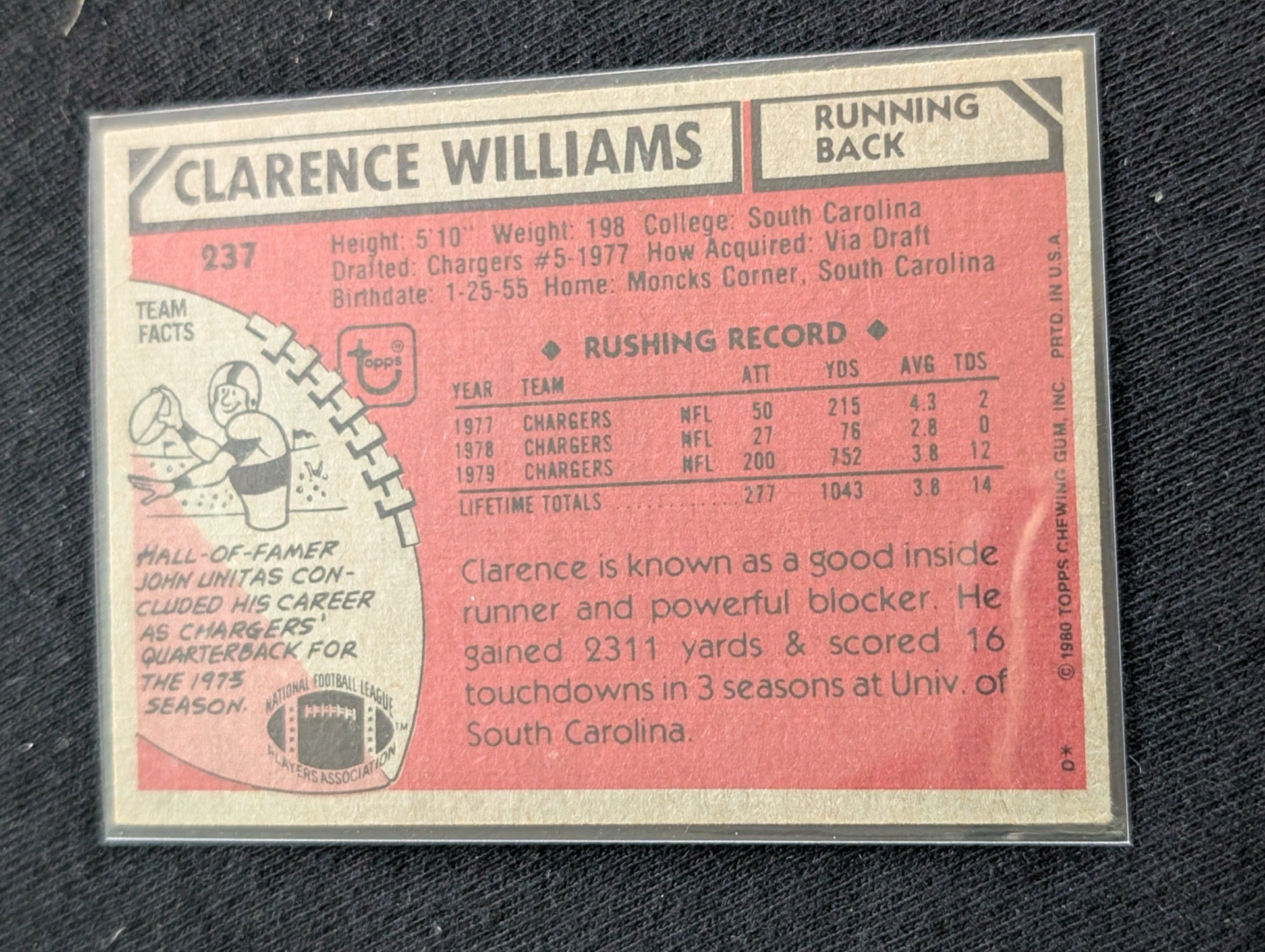 Clarence Williams 1979 & 1980 Topps San Diego Chargers Lot (2) Vintage RB