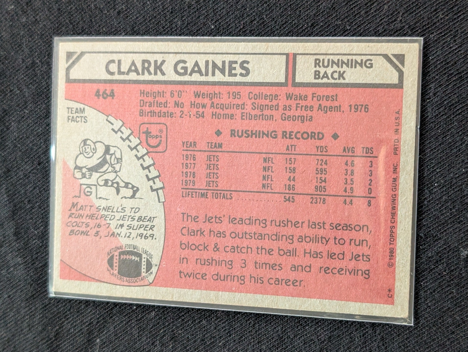 Clark Gaines 1979 & 1980 Topps New York Jets Lot (2) Vintage RB Cards