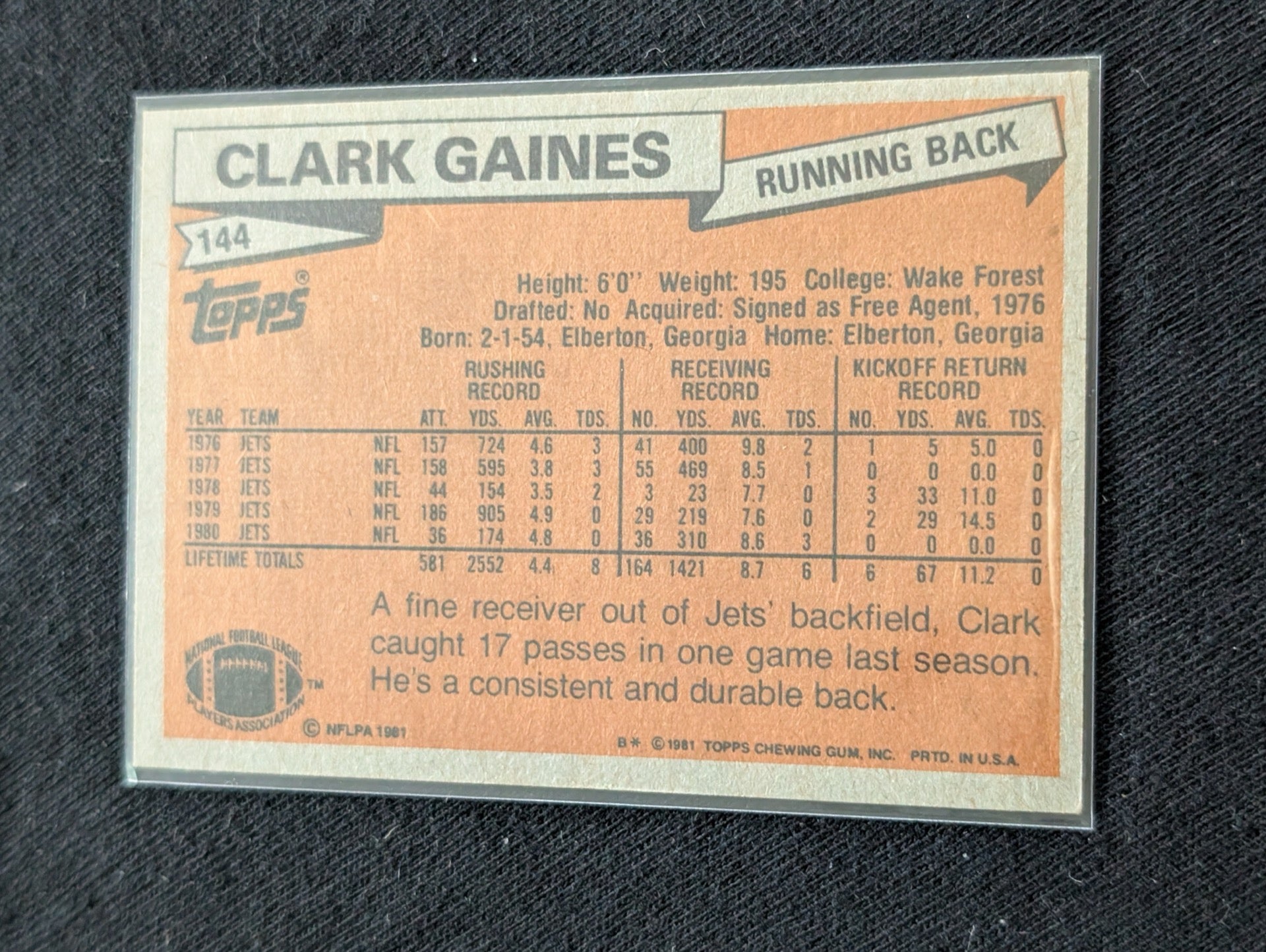 Clark Gaines 1979 & 1980 Topps New York Jets Lot (2) Vintage RB Cards