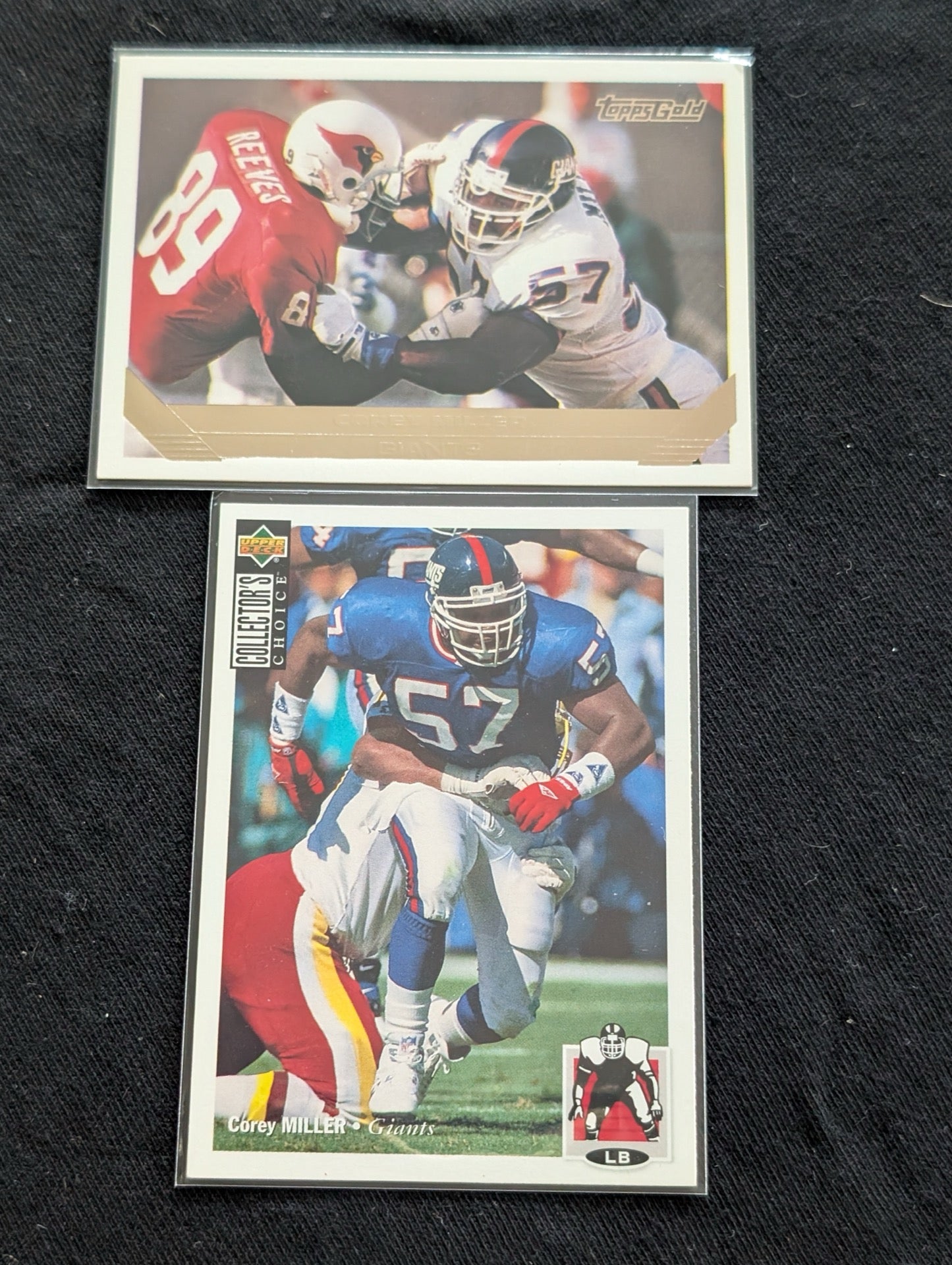 Corey Miller NY Giants Lot (2) 1993 Collector's Choice & 1994 Topps Gold