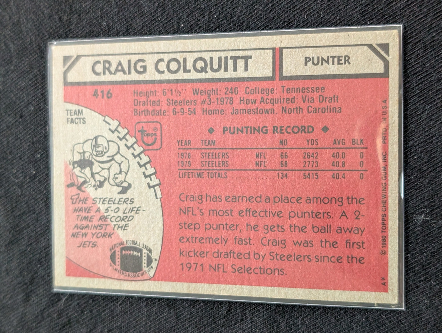 Craig Colquitt 1979 & 1981 Topps Steelers Lot (2) 2x Super Bowl Champ Punter