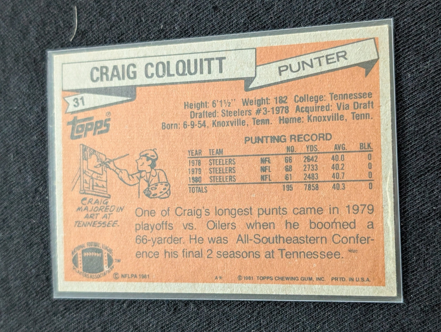 Craig Colquitt 1979 & 1981 Topps Steelers Lot (2) 2x Super Bowl Champ Punter