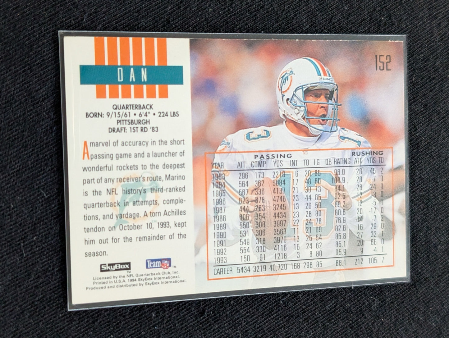 Dan Marino HOF Dolphins QB Legends Card Lot (4) Topps, SkyBox, UD