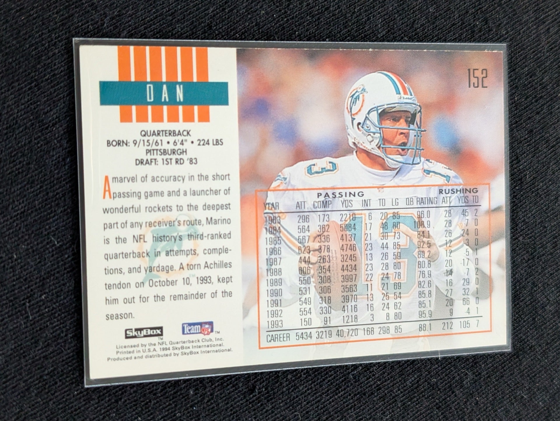Dan Marino HOF Dolphins QB Legends Card Lot (4) Topps, SkyBox, UD