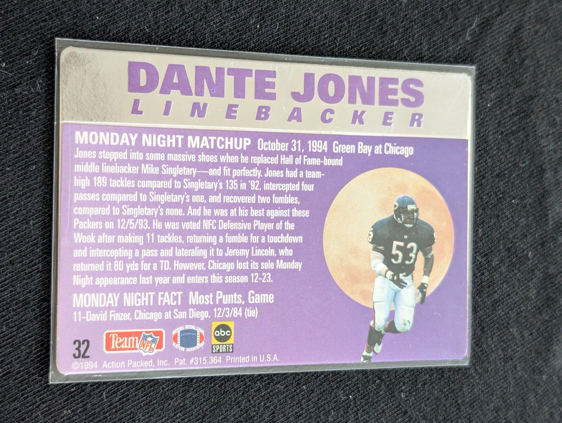 Dante Jones 1994 Collector's Choice + 1990 Action Packed MNF Card Lot (2)