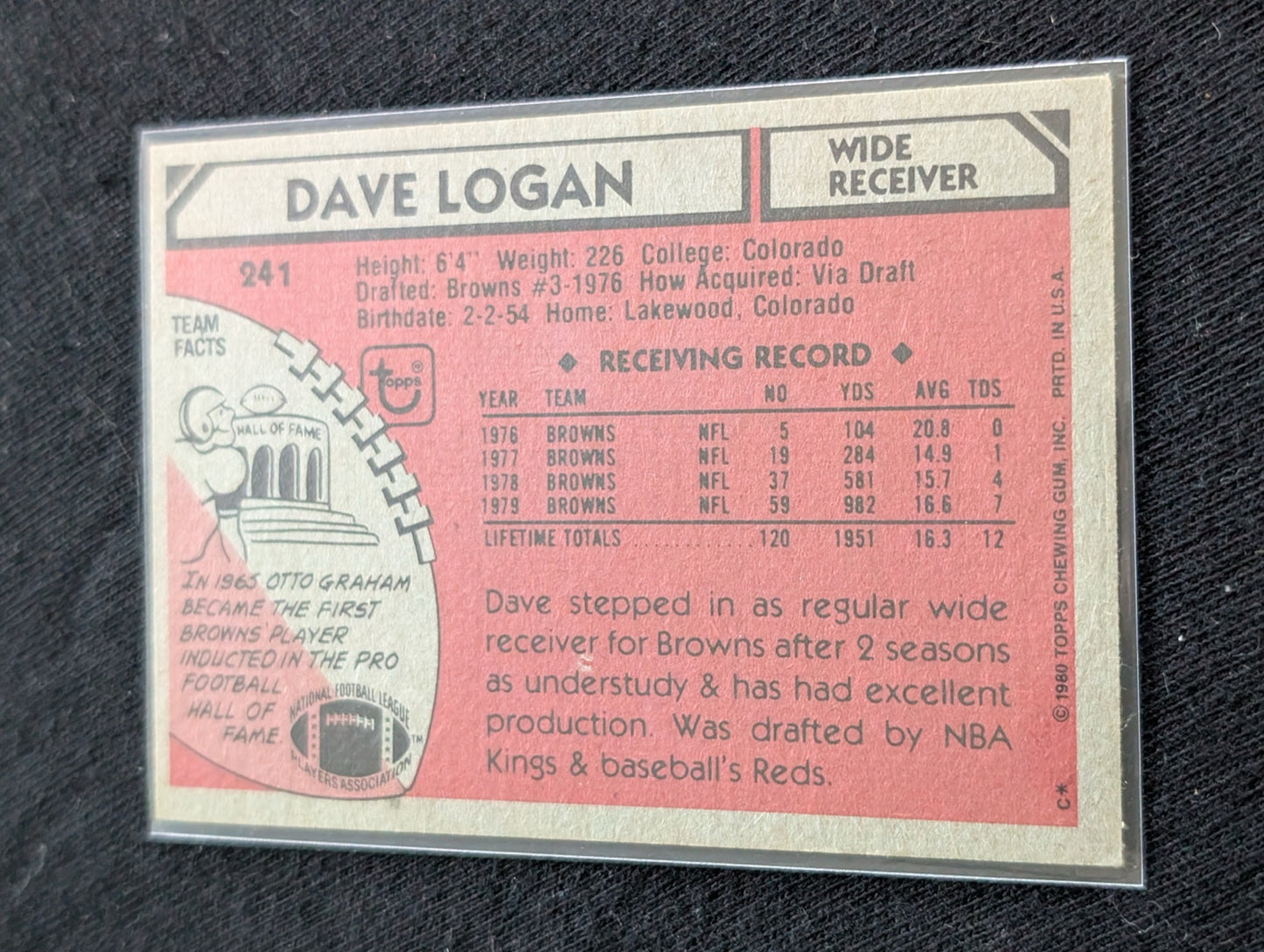 Dave Logan Cleveland Browns Vintage Topps Card Lot (2) 1980 & 1981