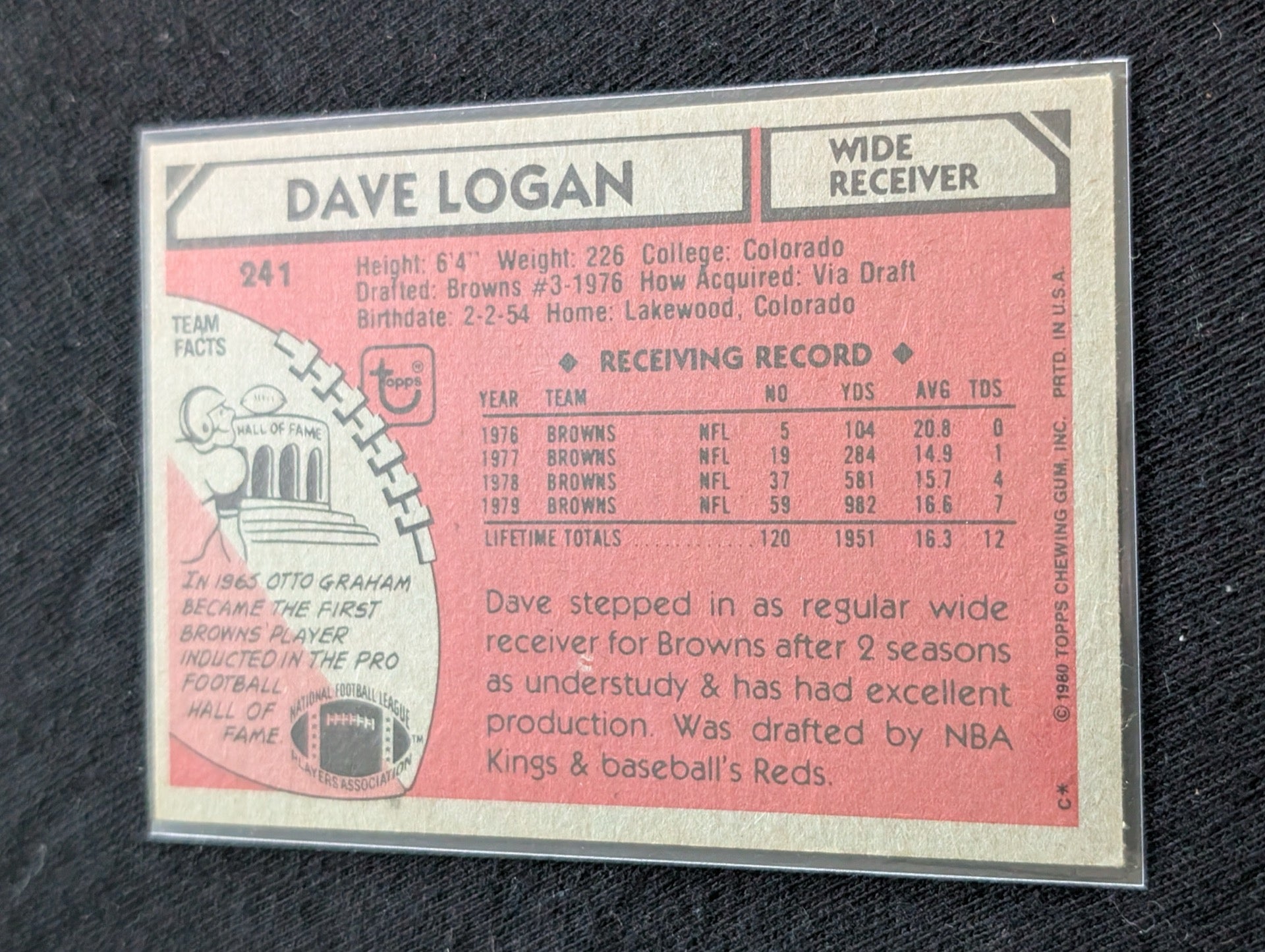 Dave Logan Cleveland Browns Vintage Topps Card Lot (2) 1980 & 1981