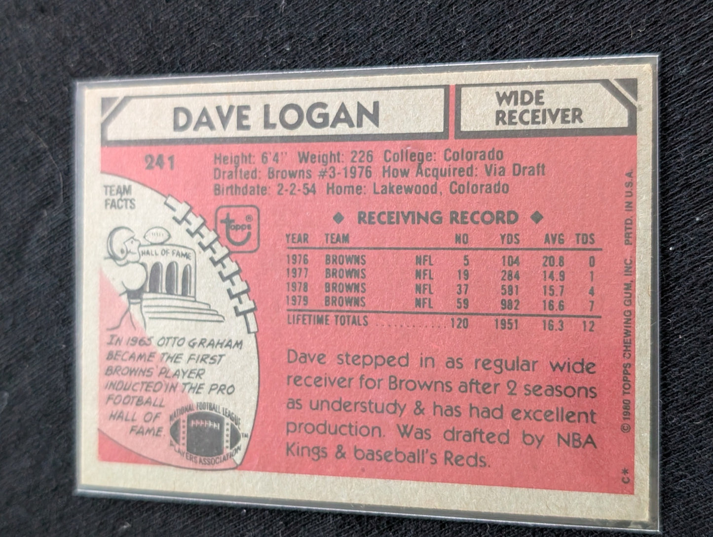 Dave Logan Cleveland Browns Vintage Topps Card Lot (2) "Kardiac Kids"