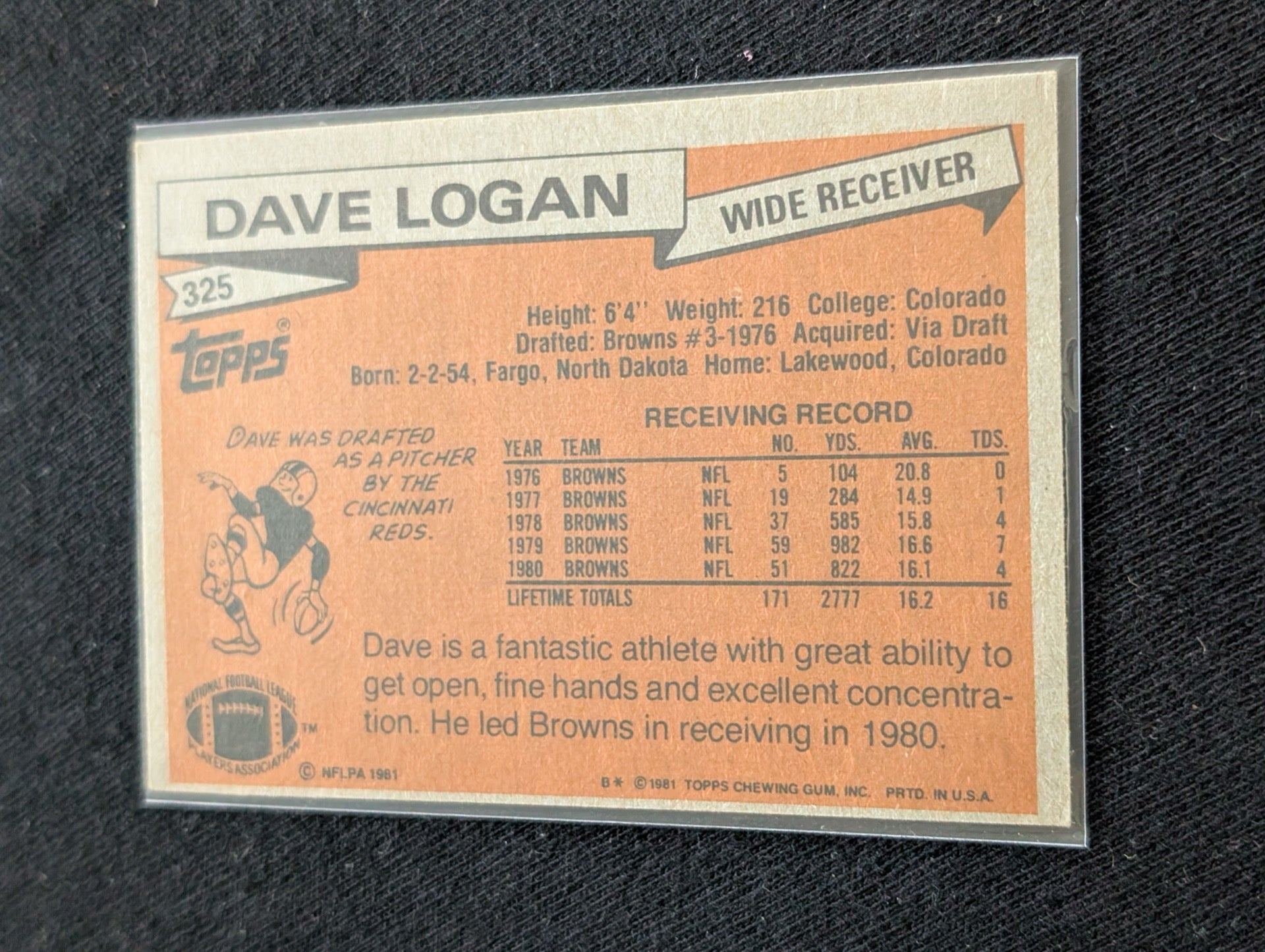 Dave Logan Cleveland Browns Vintage Topps Card Lot (2) "Kardiac Kids"