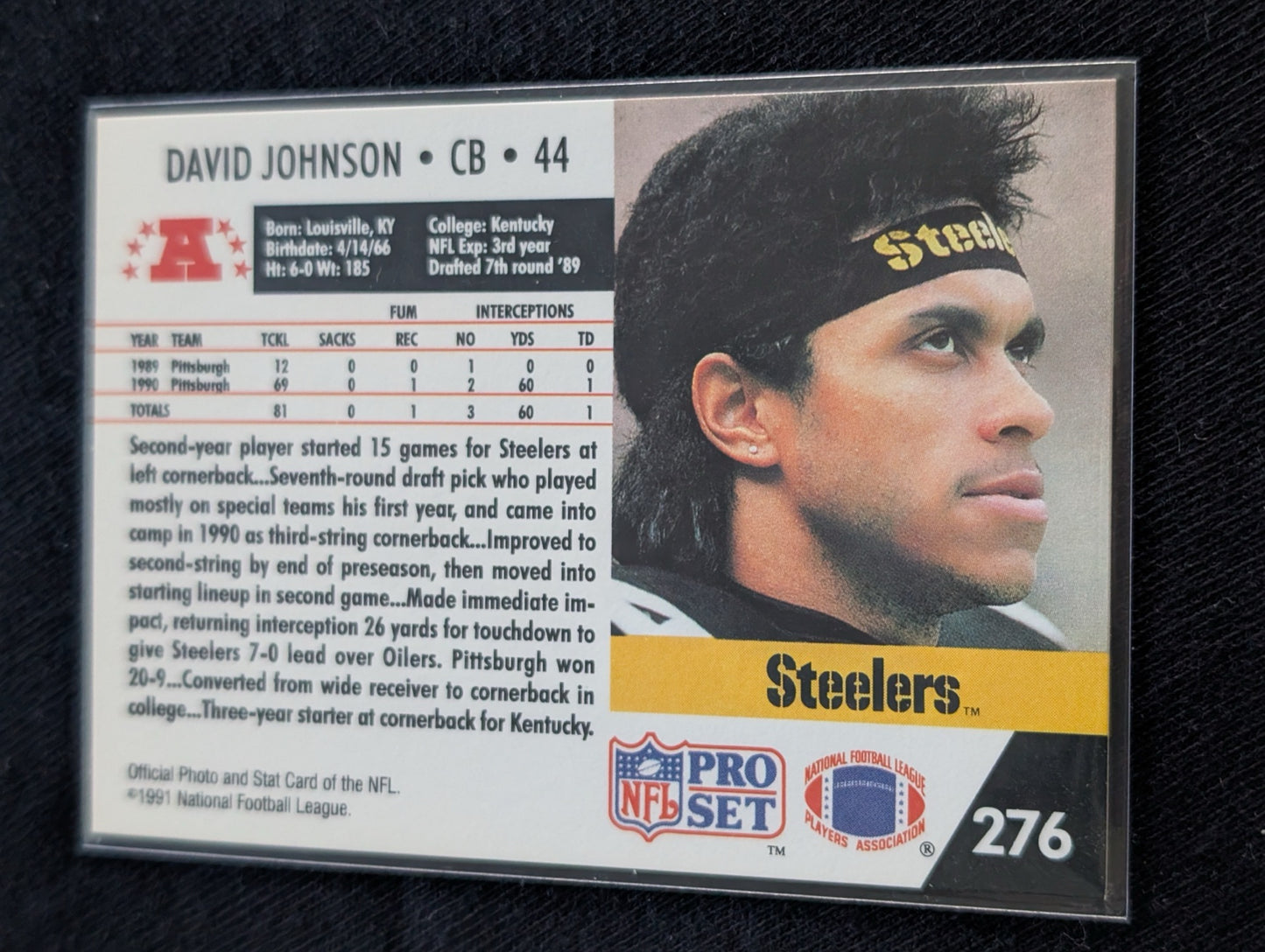 David Johnson Pittsburgh Steelers Cornerback Lot (2) 1990 Pro Set & Topps