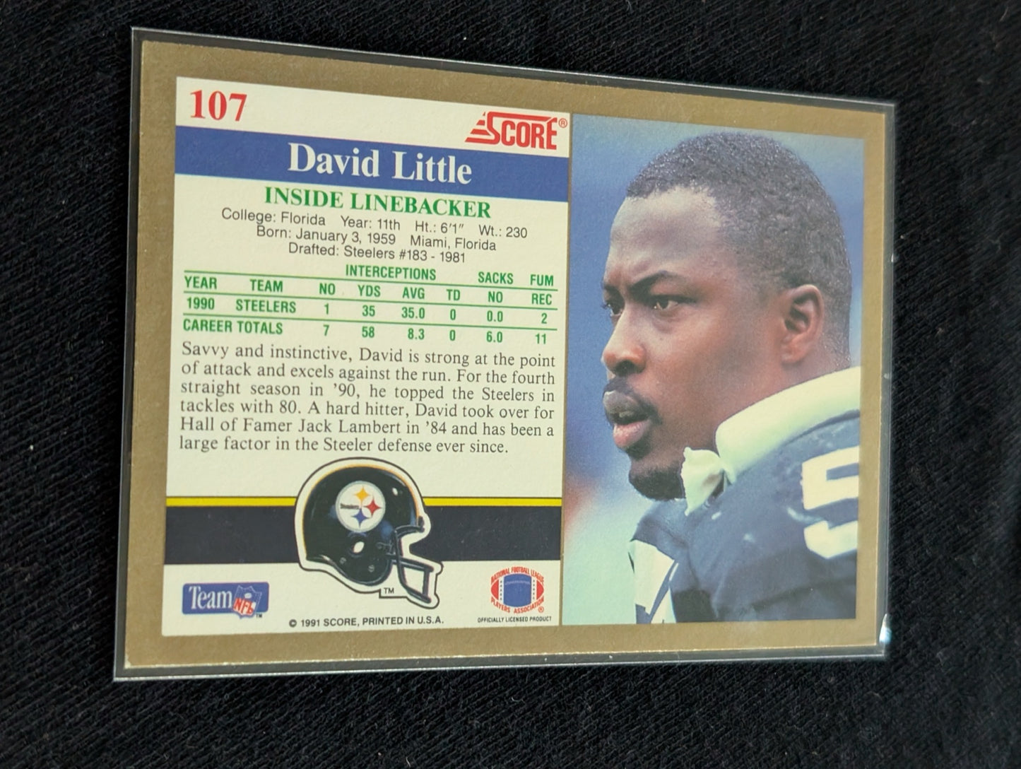 David Little Pittsburgh Steelers LB Card Lot (2) 1991 Score & 1990 Pro Set
